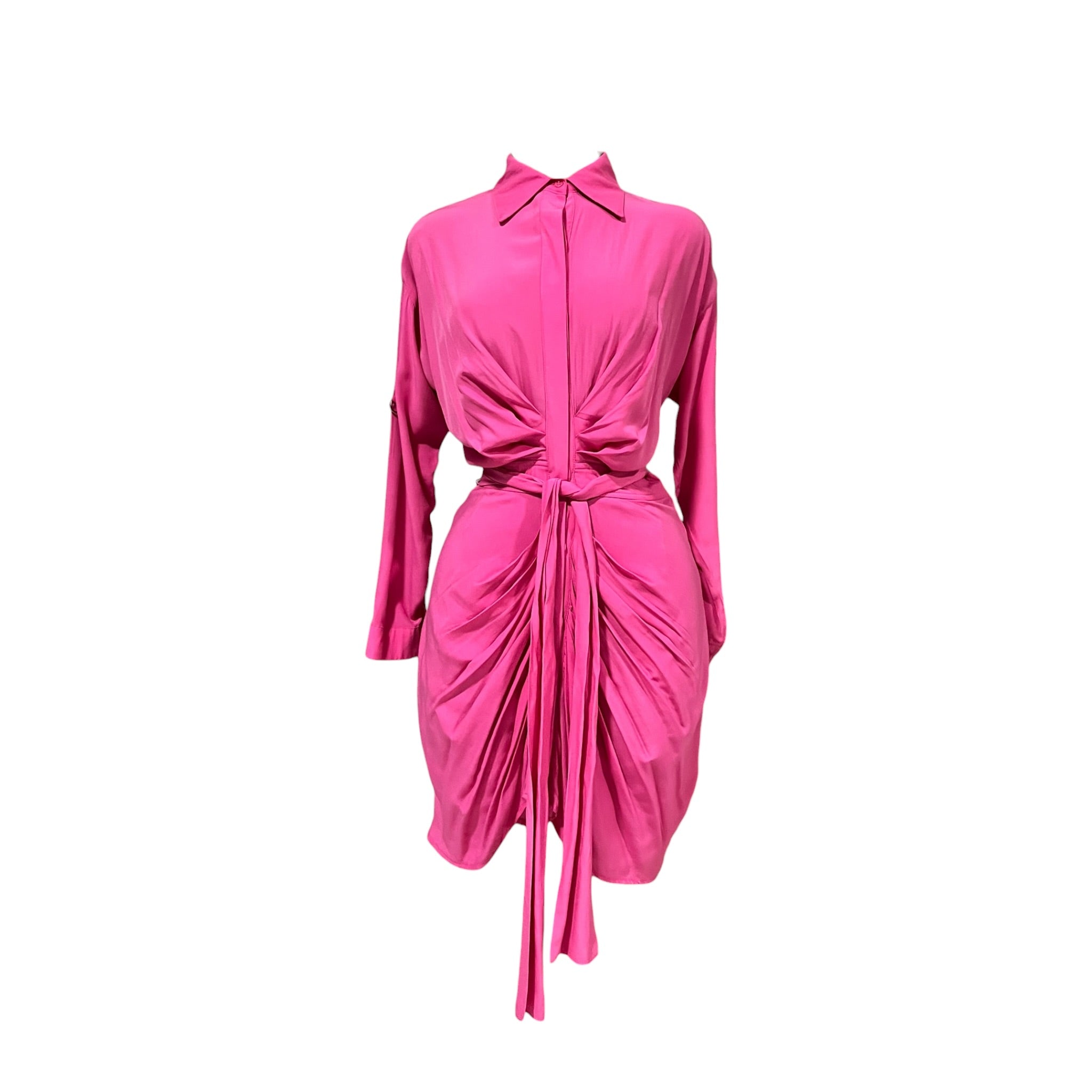 Vestido Largo Con Cinturón Rosa LC
