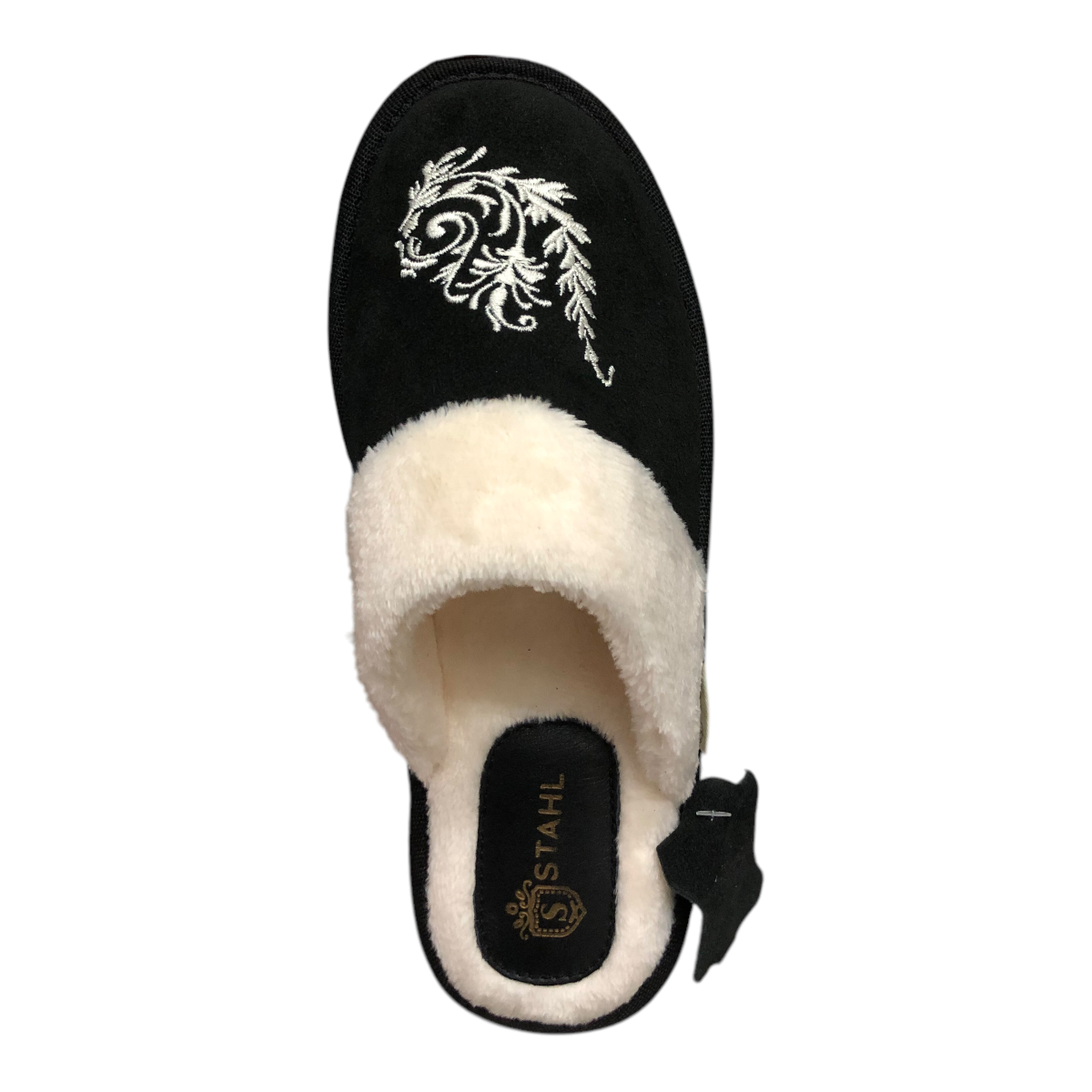 Pantufla de gamuza genuina negro dama STAHL