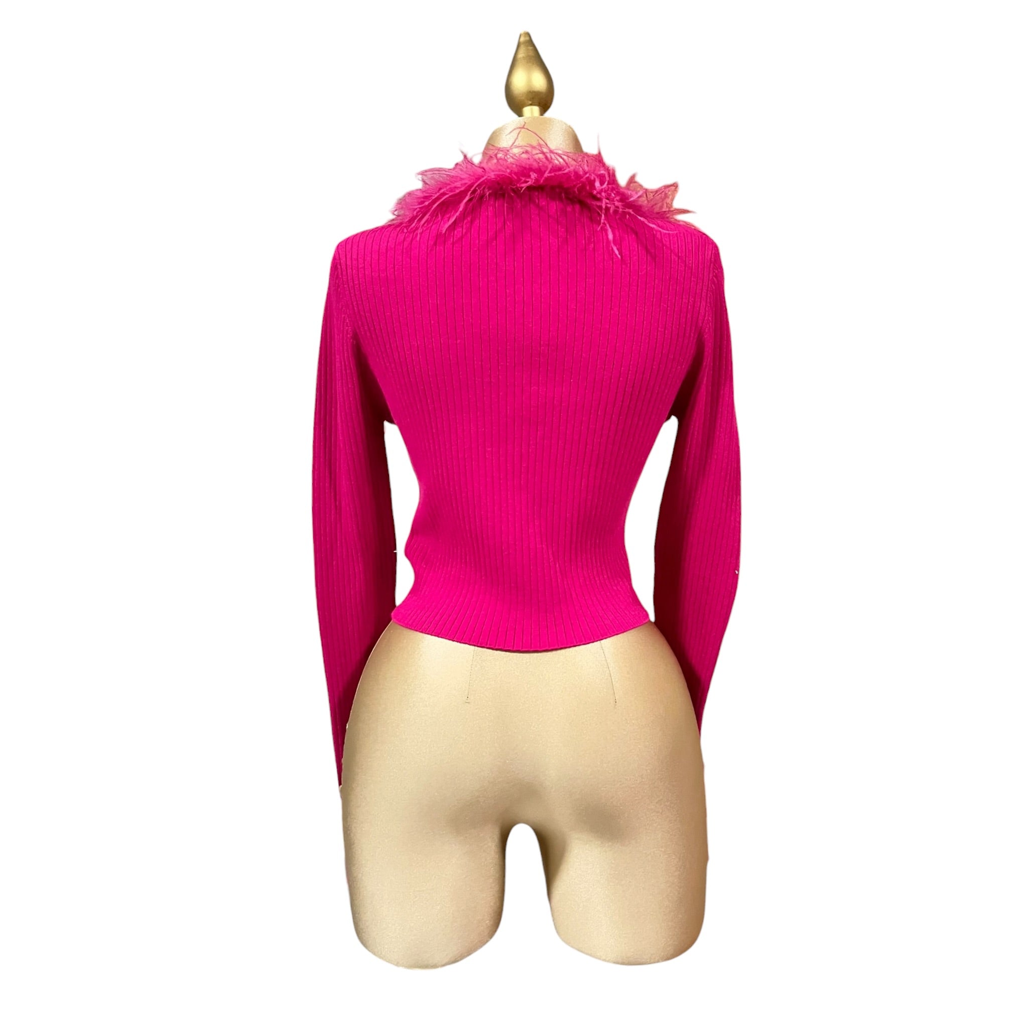 Blusa con plumas Abierta Fucsia LC