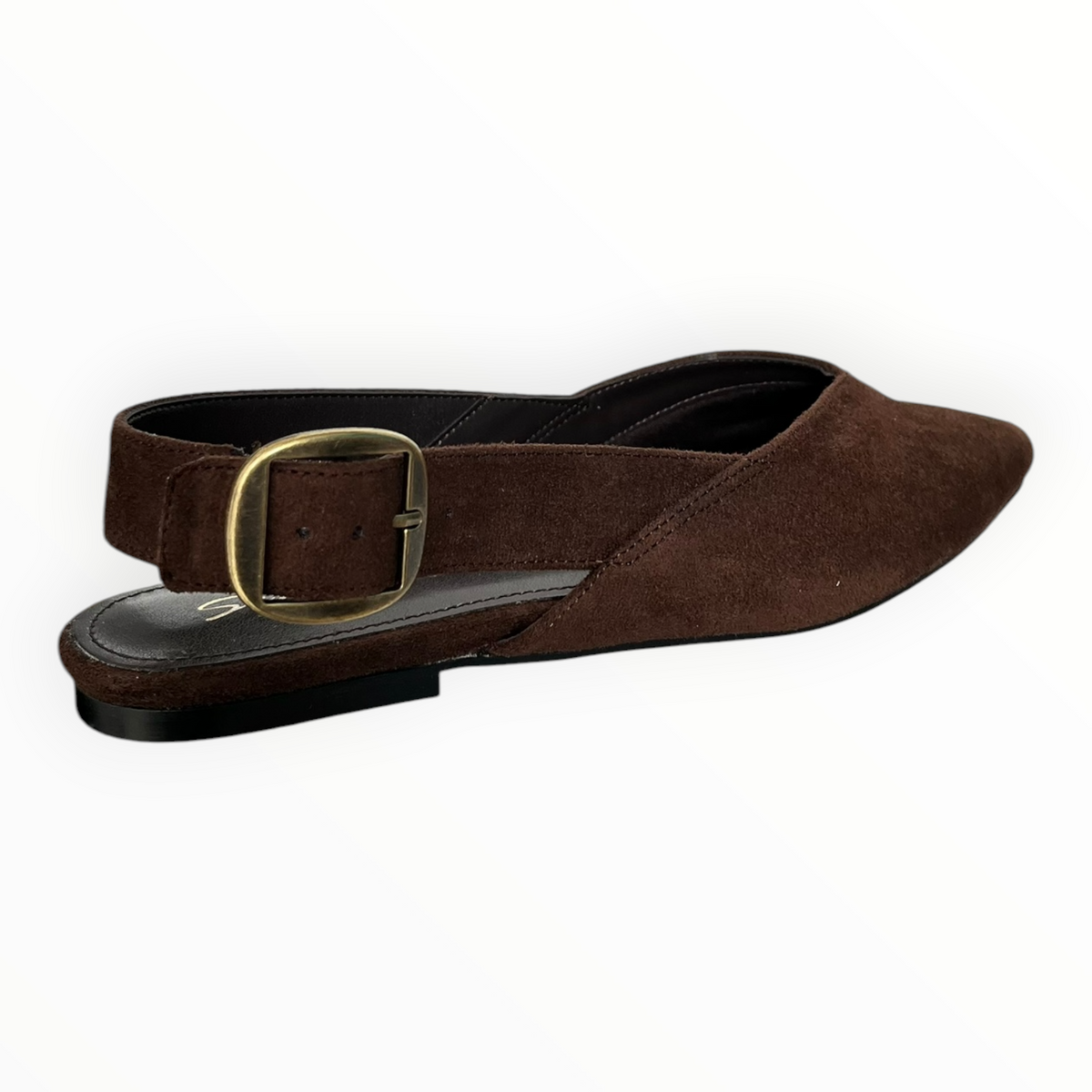 Flats Slingback De Gamuza Café Con Hebilla Grande Senties