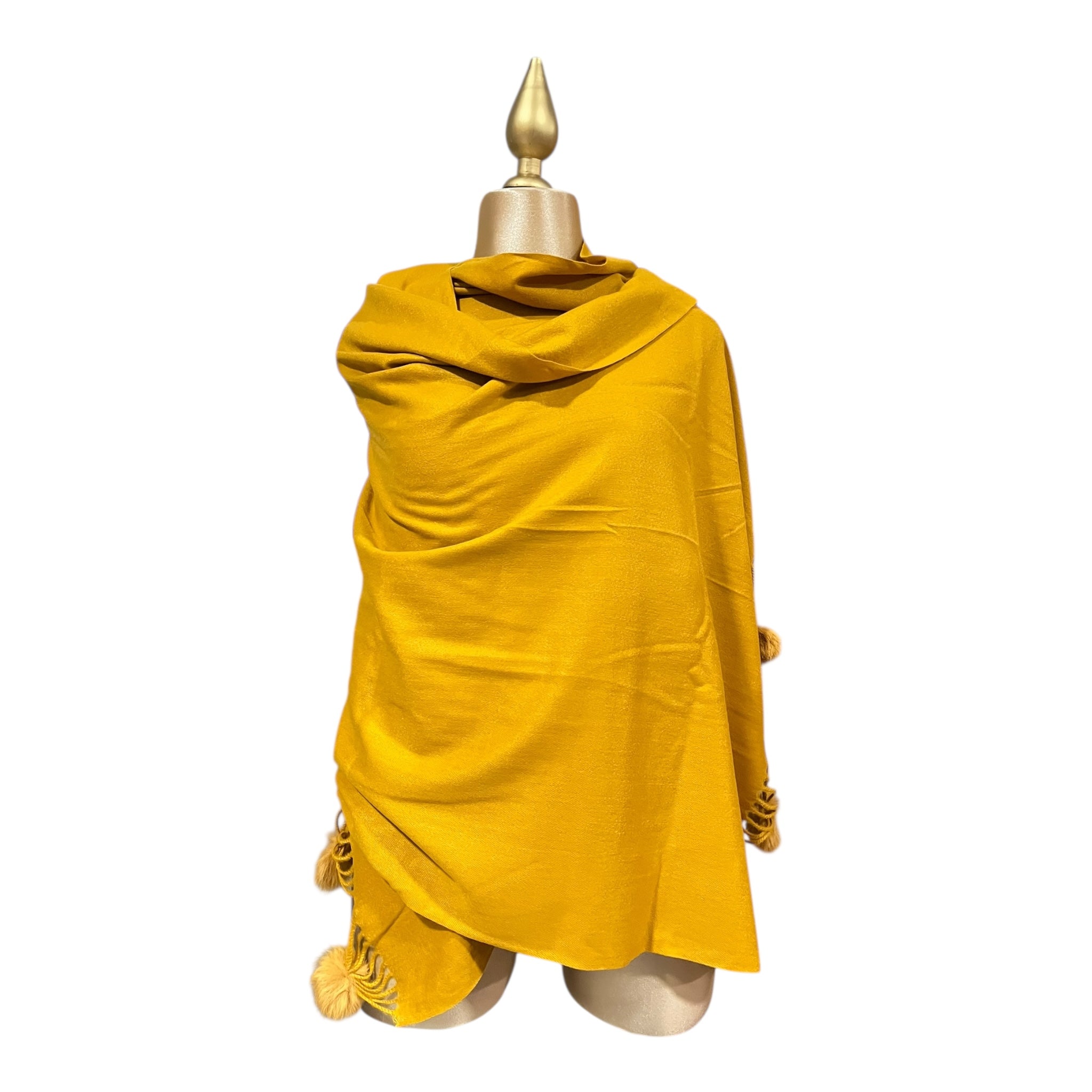 Pashmina Amarillo Larga Flecos/Pompones MUSSI