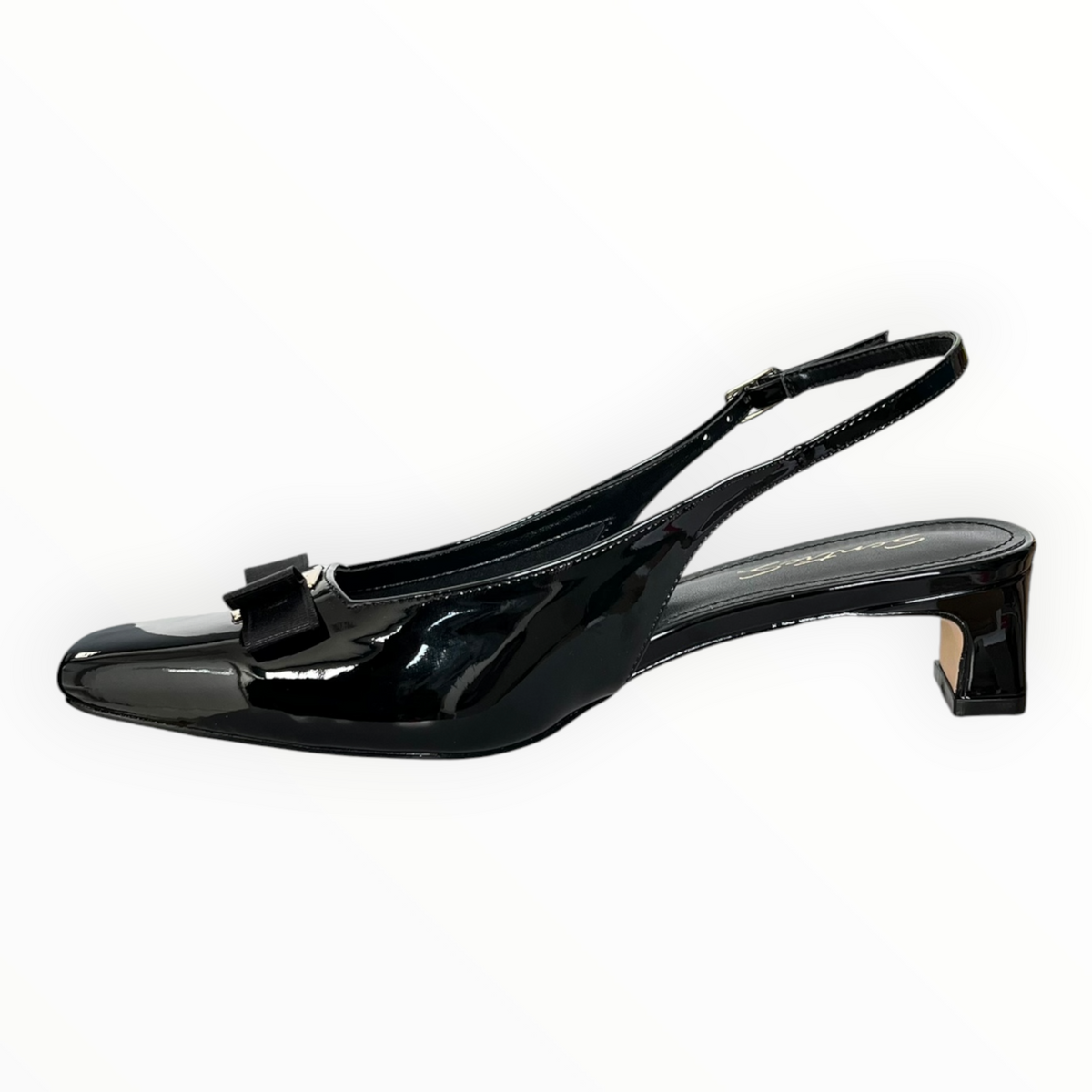 Zapatos Slingback Negros En Charol Con Detalle De Moño Senties