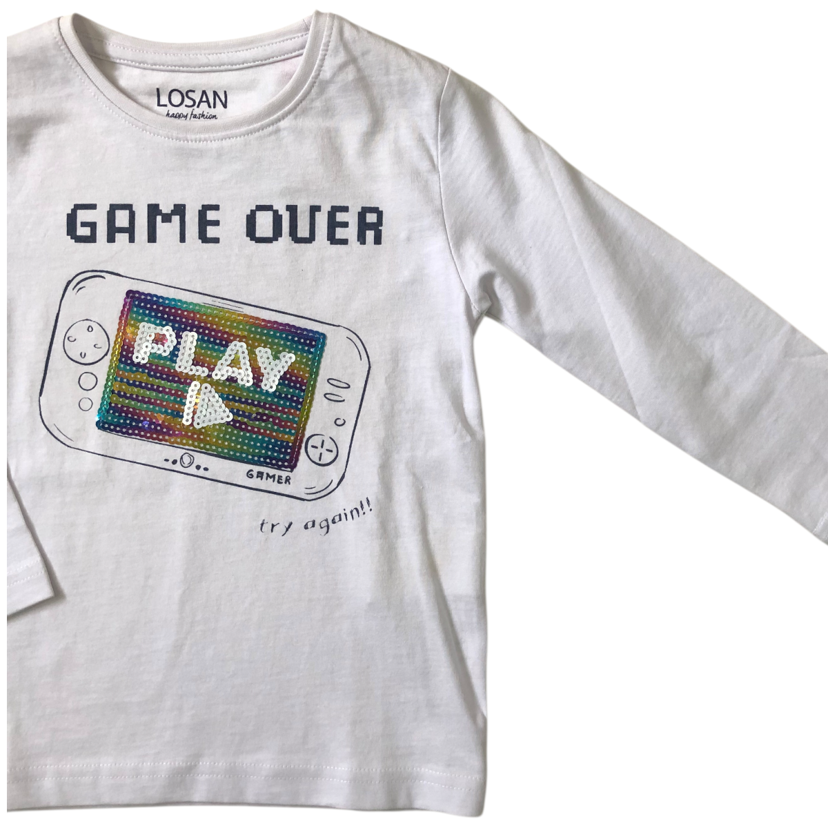 Playera “GAME OVER” blanca para niño Losan