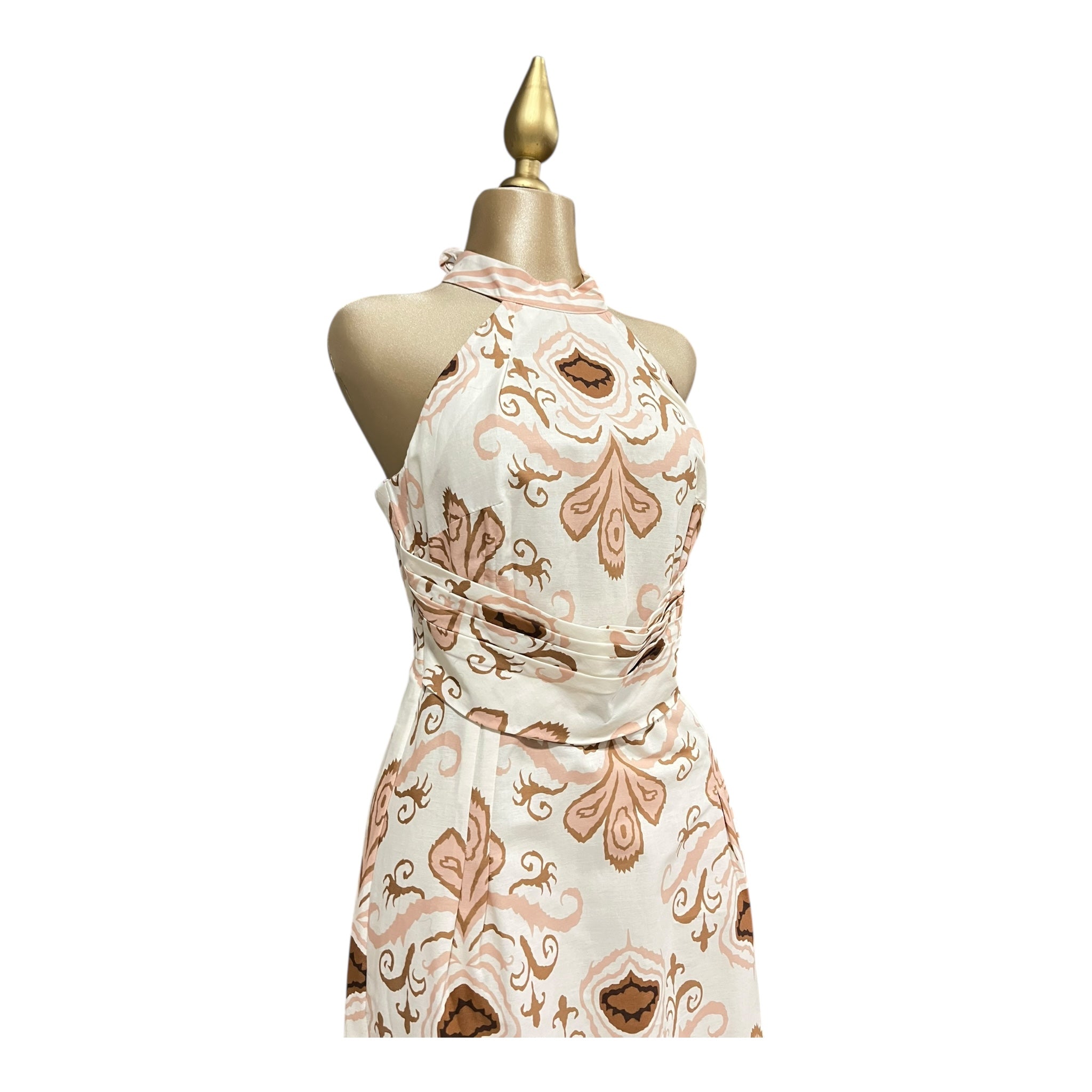 Vestido Cuello Mao Café/Hueso MUSSI