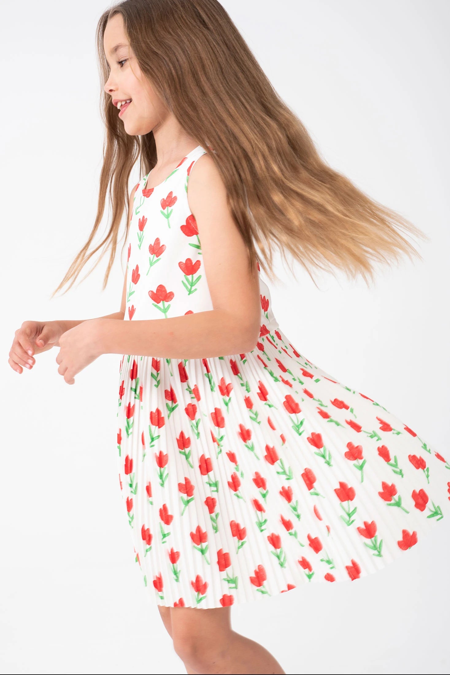 Vestido De Punto Plisado Estampado Flores Para Niña BOBOLI