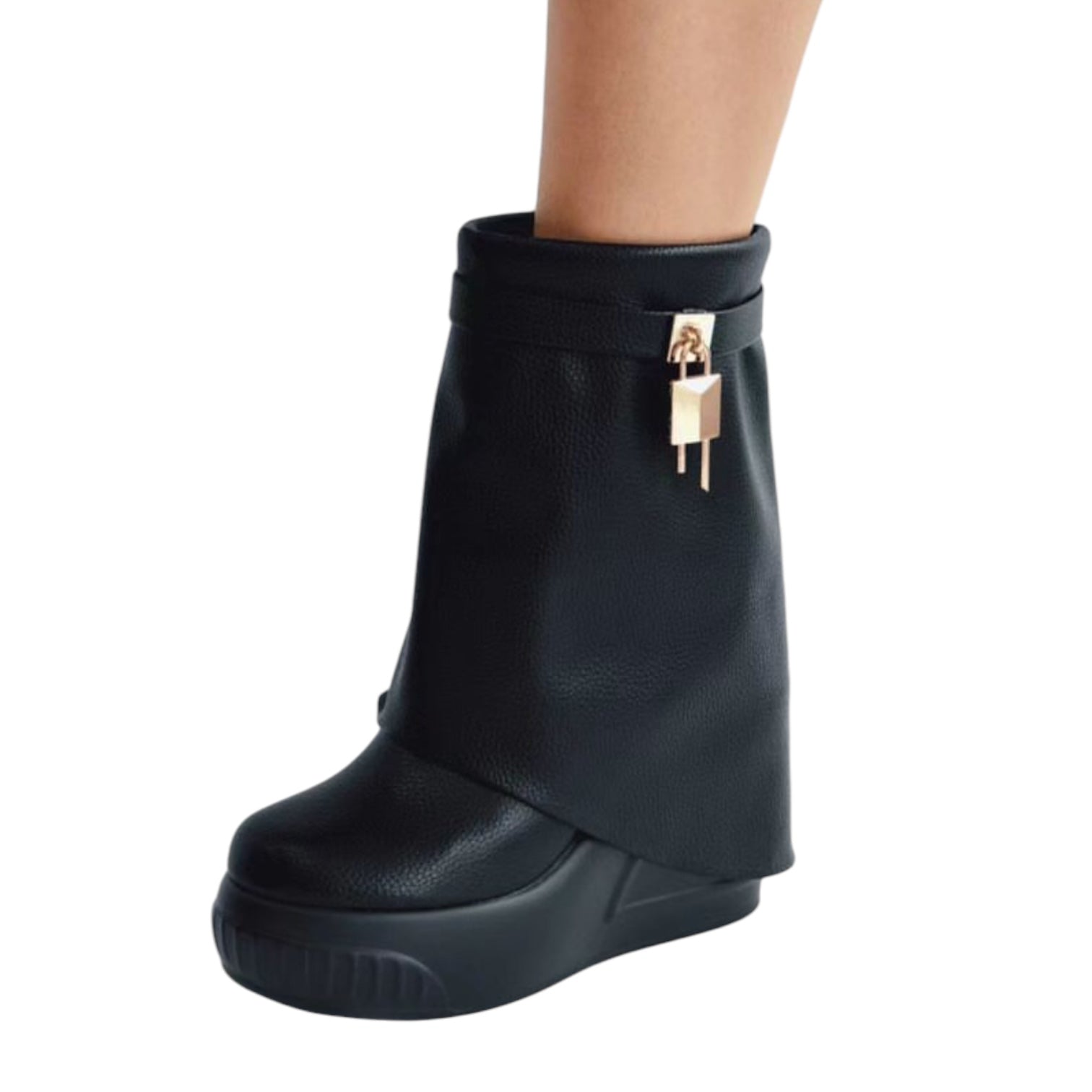 Bota Cubierta Tipo Pantalón Negro Candado Dorado LILIANA