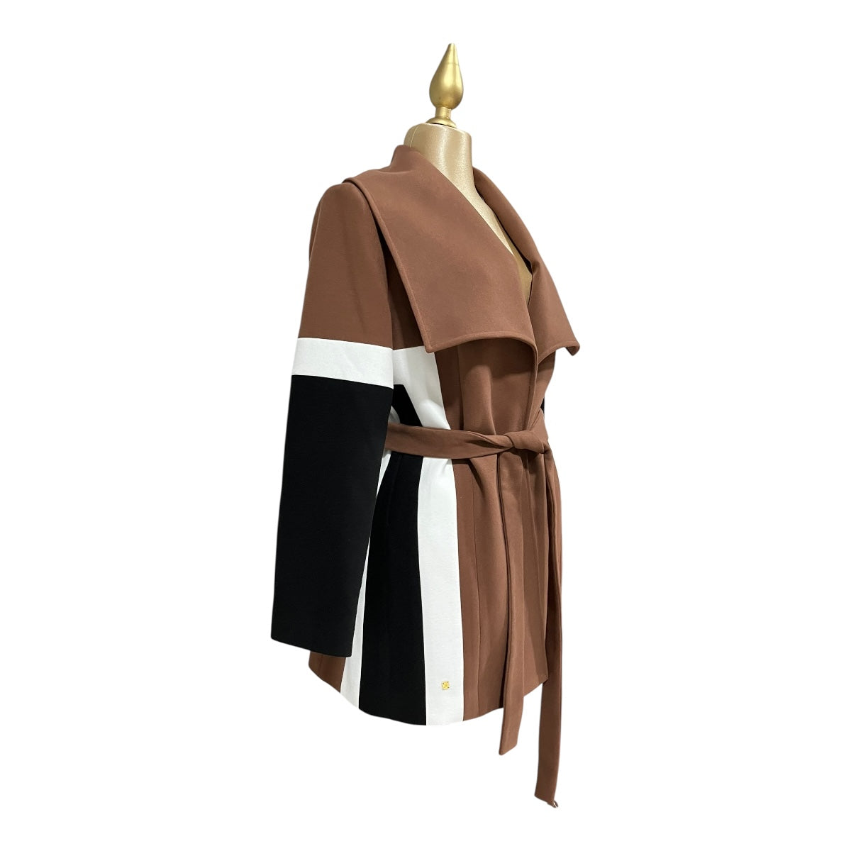 Abrigo Cafe/Negro/Hueso Con Cinturón Para Dama MUSSI