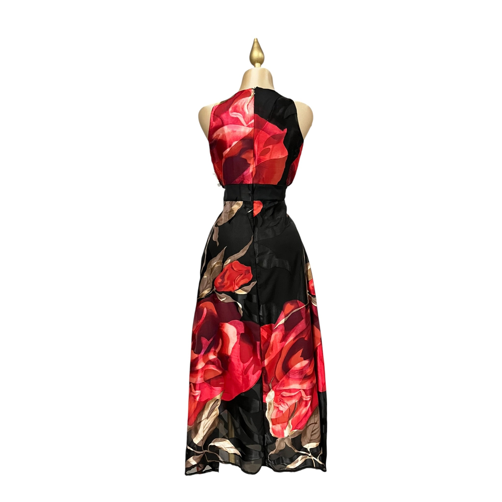 Vestido Negro/Rojo Estampado Floral Mussi