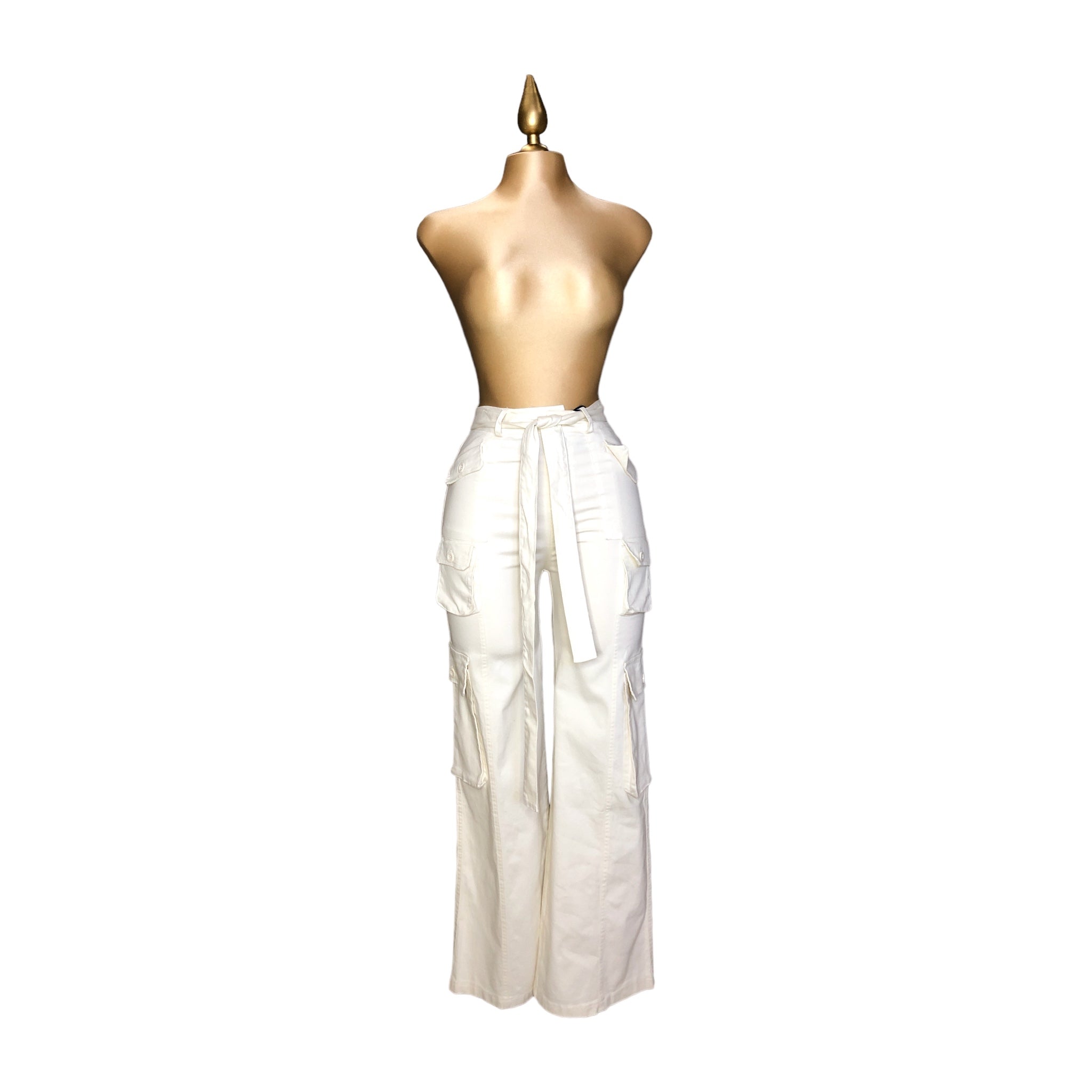 Pantalón Cargo Con Cinturón Blanco Para Mujer LC