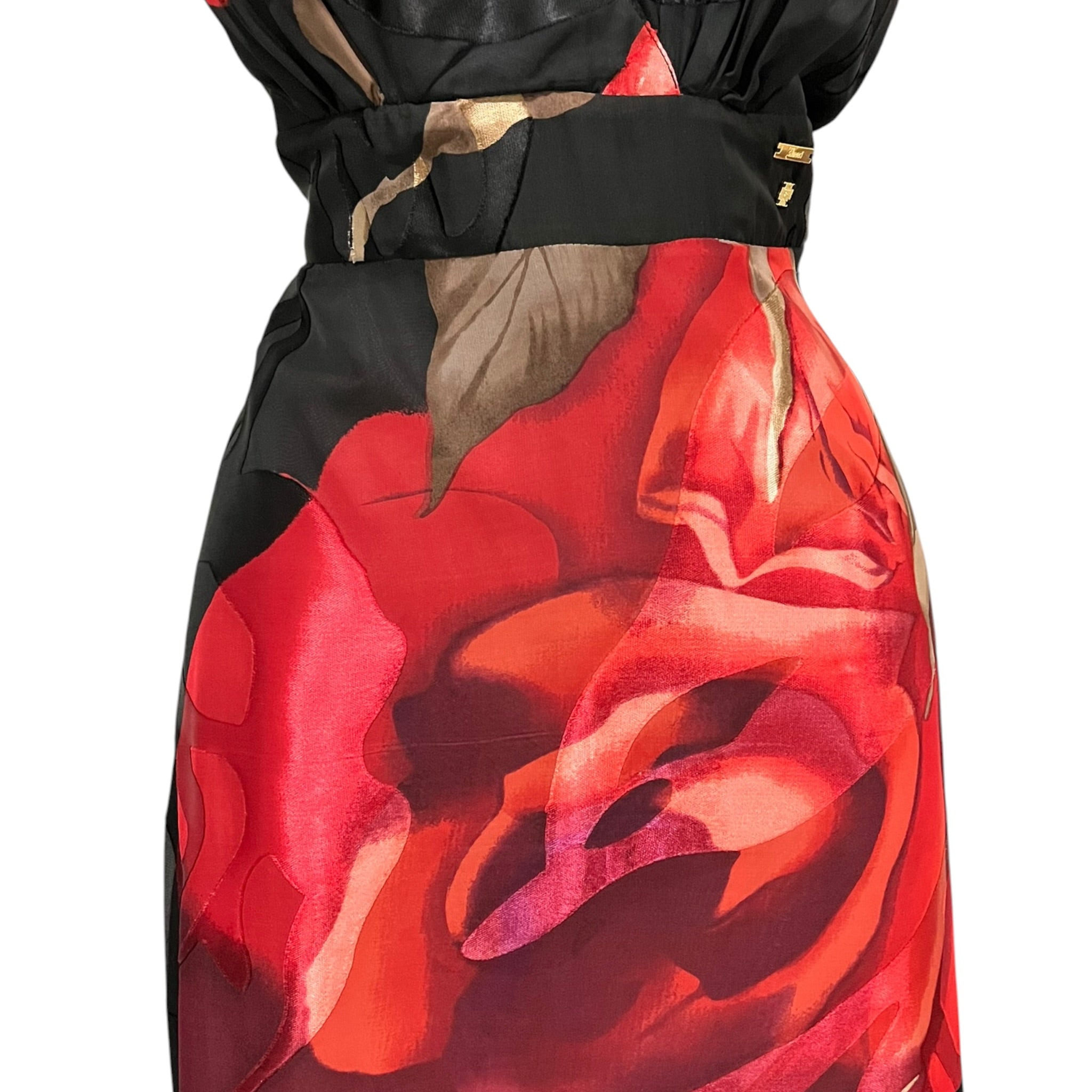 Vestido Negro/Rojo Estampado Floral Mussi