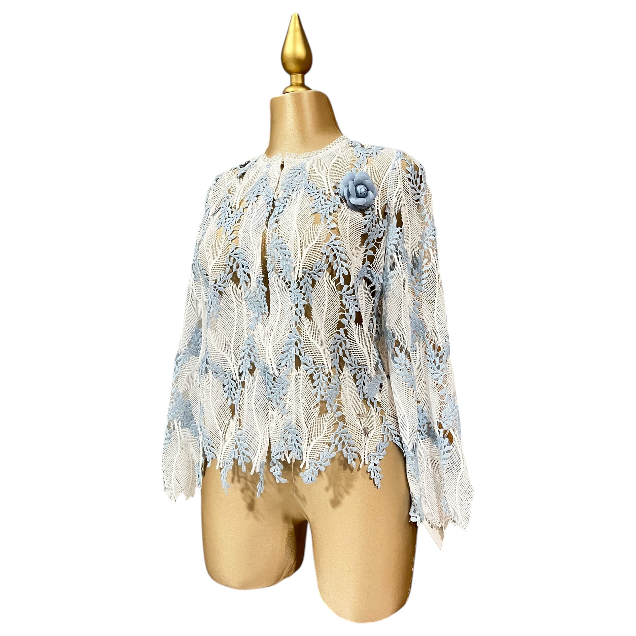 Saco Dama Plumas Blanco Azul Mussi