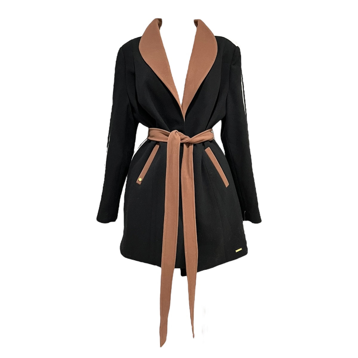 Abrigo Negro/Tabaco/Hueso Con Cinturón Para Dama MUSSI