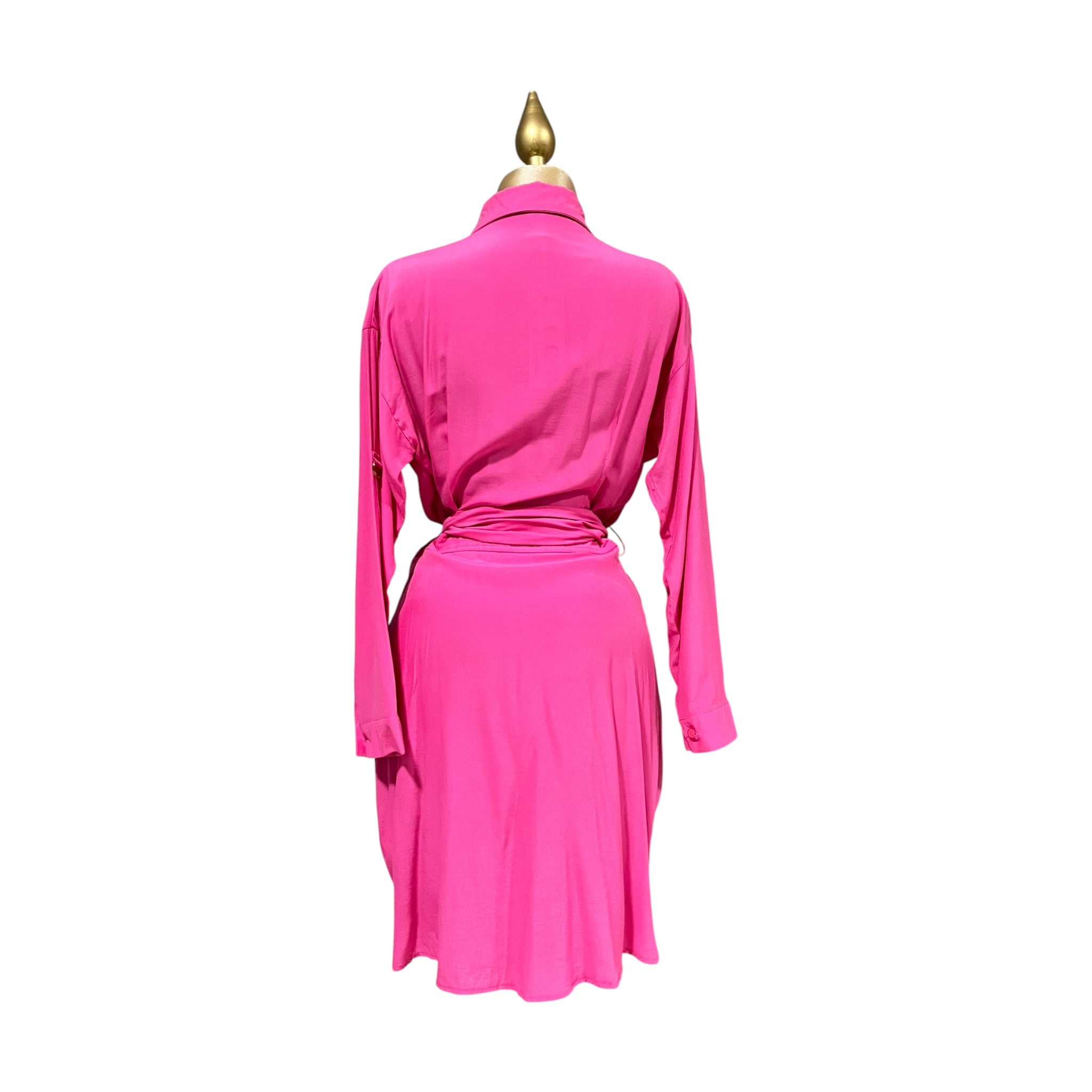 Vestido Largo Con Cinturón Rosa LC