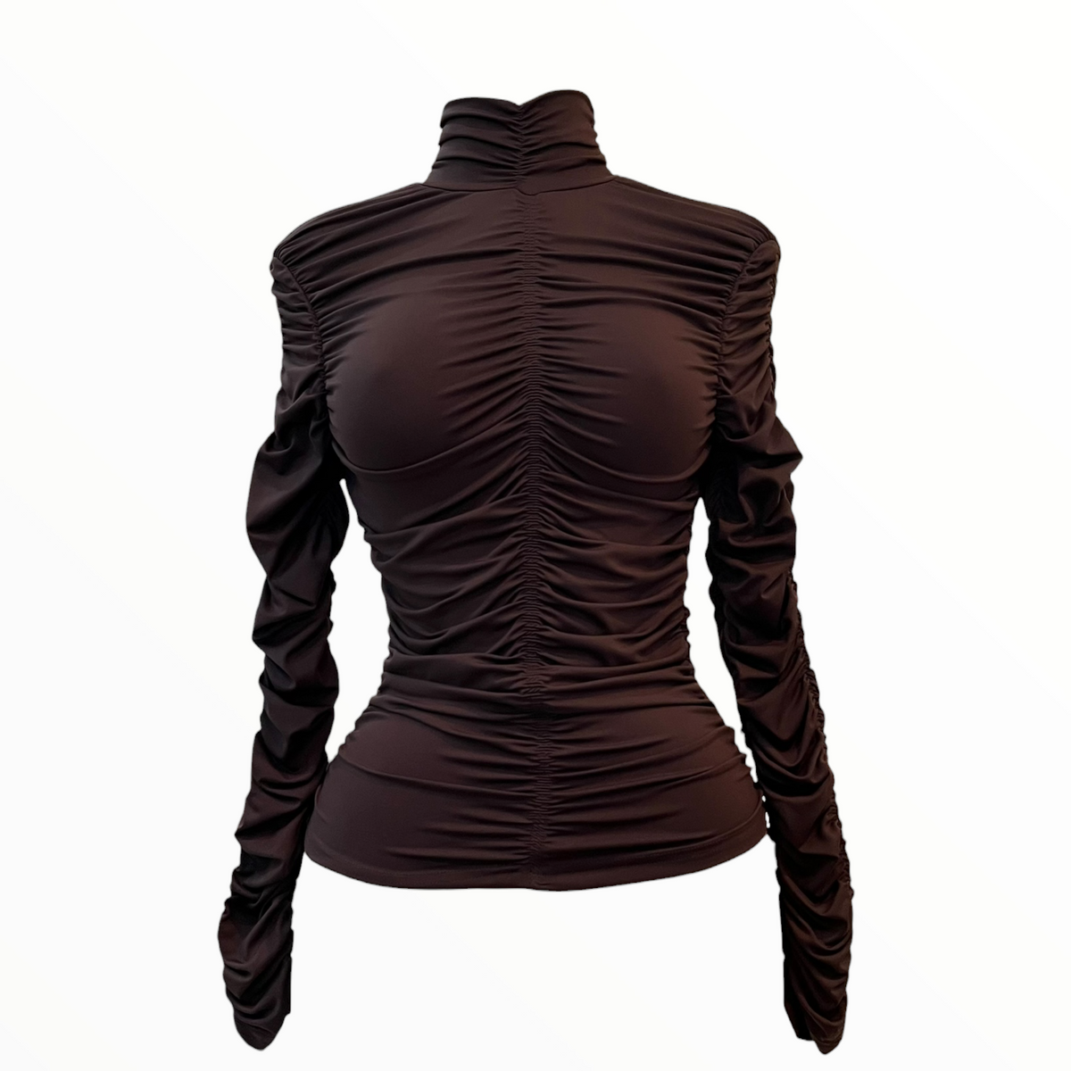 Blusa Fruncida De Cuello Alto Color Chocolate LC