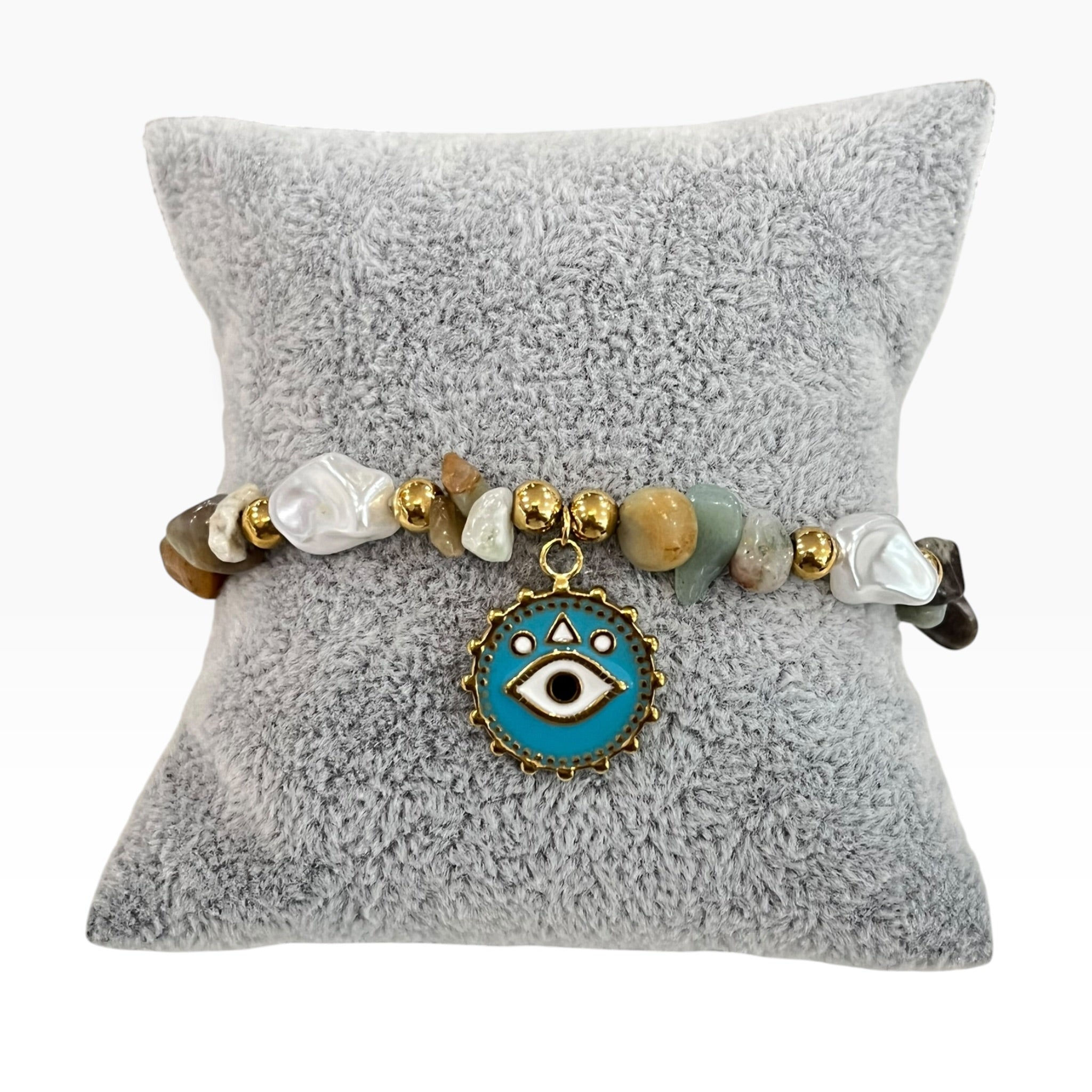 Pulsera Cadena Dorada Estilo Boho-Chic Con Dije de Ojo Turco Turquesa