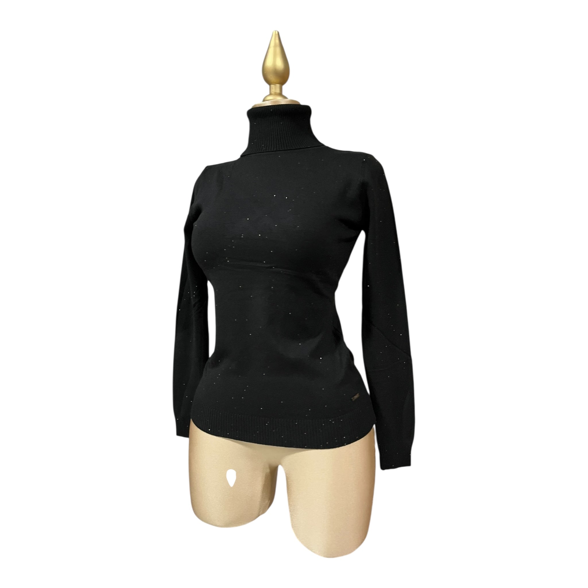 Blusa Negro Con Brillos Cuello Alto Para Dama MUSSI