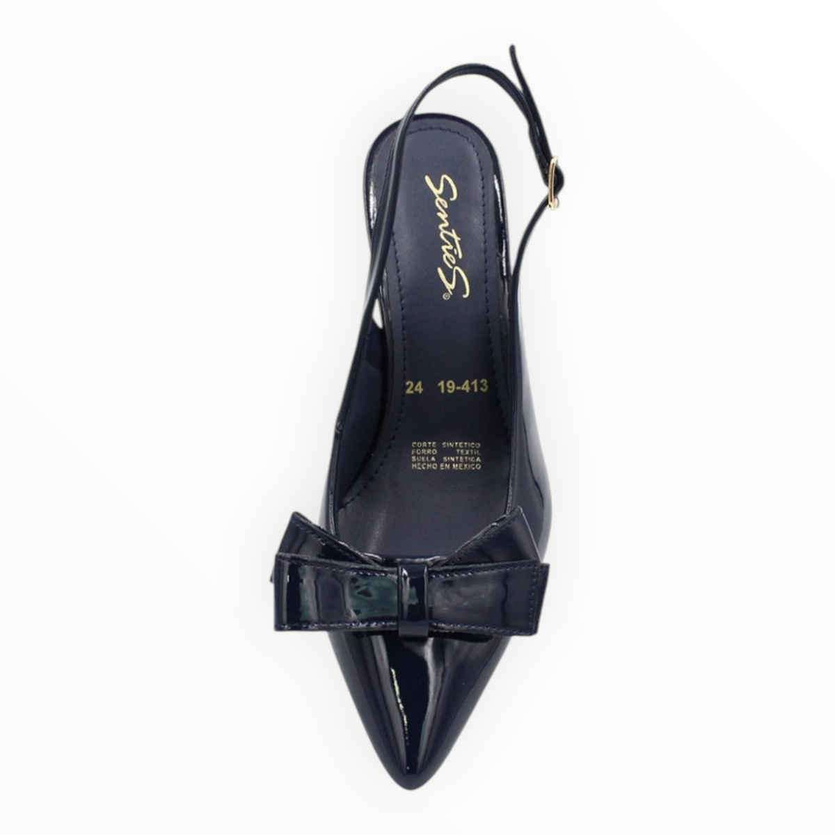 Zapatillas Slingback De Charol Azul Marino Con Moño Senties