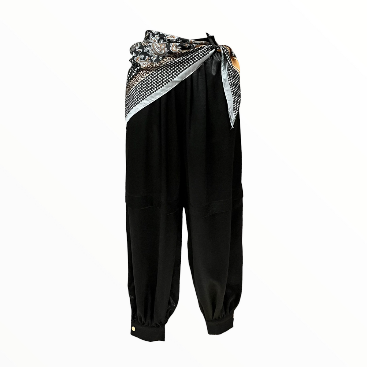 Pantalón Negro Con Pashmina Estampado LC