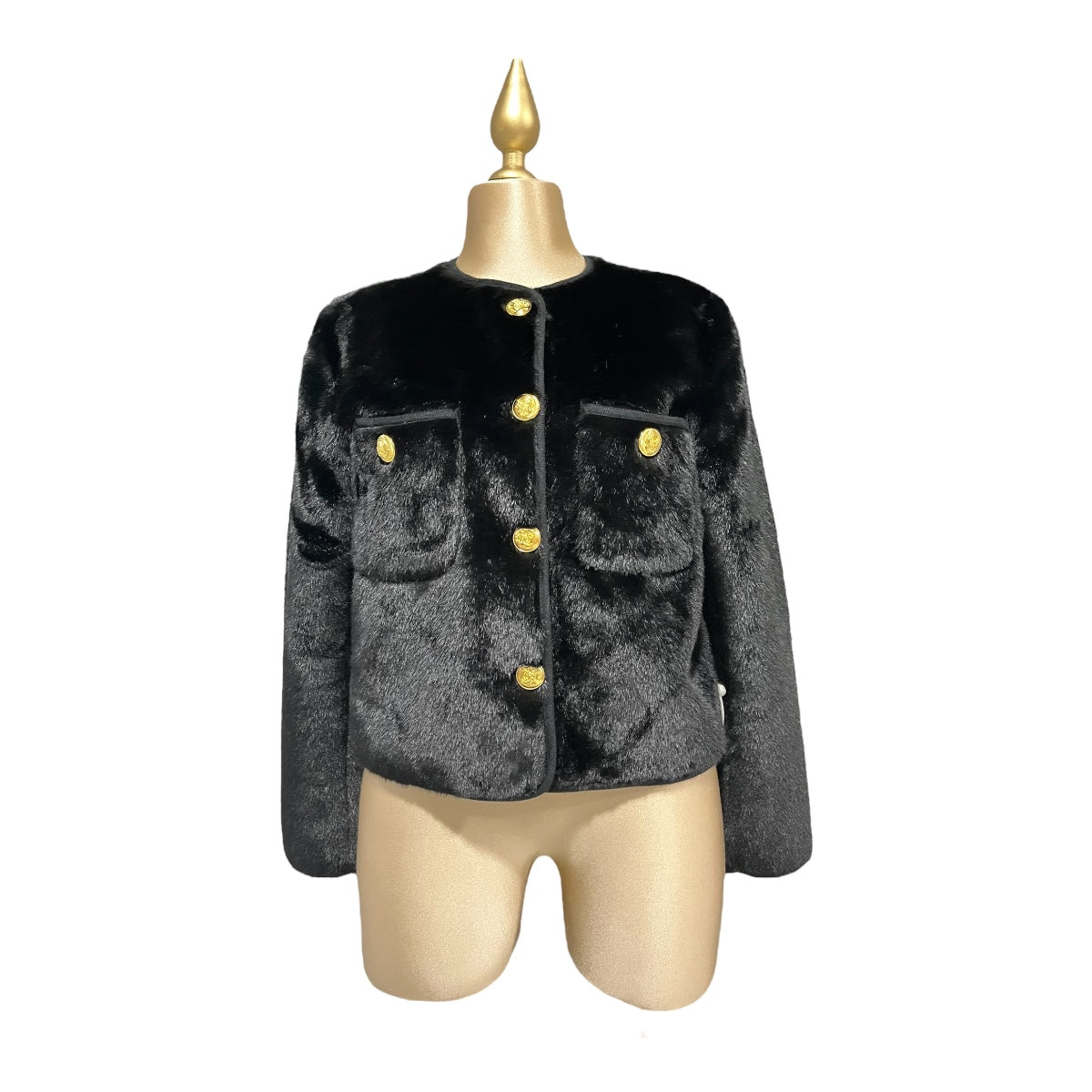 Saco Negro Peluche Botones Dorados Para Dama MUSSI