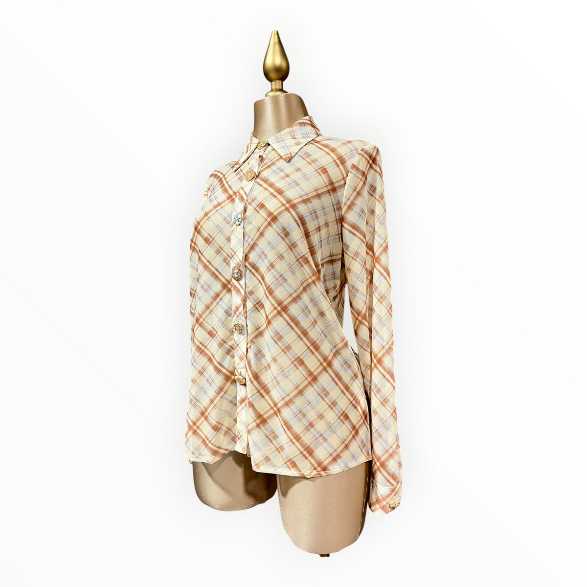 Camisa Beige Estampado Cuadros LC