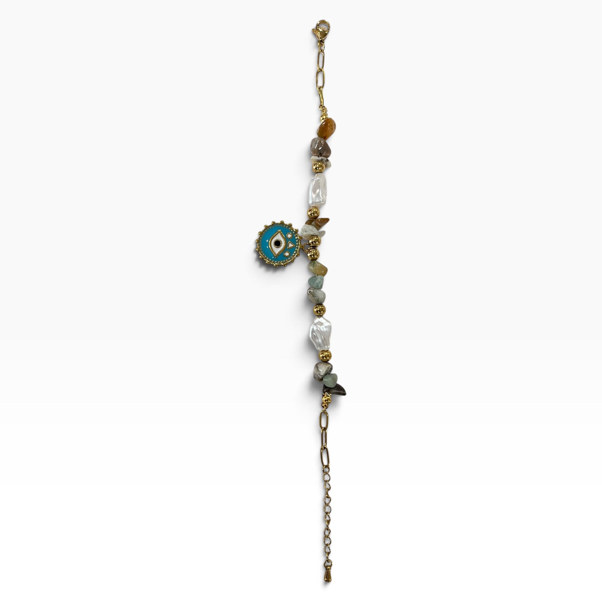 Pulsera Cadena Dorada Estilo Boho-Chic Con Dije de Ojo Turco Turquesa
