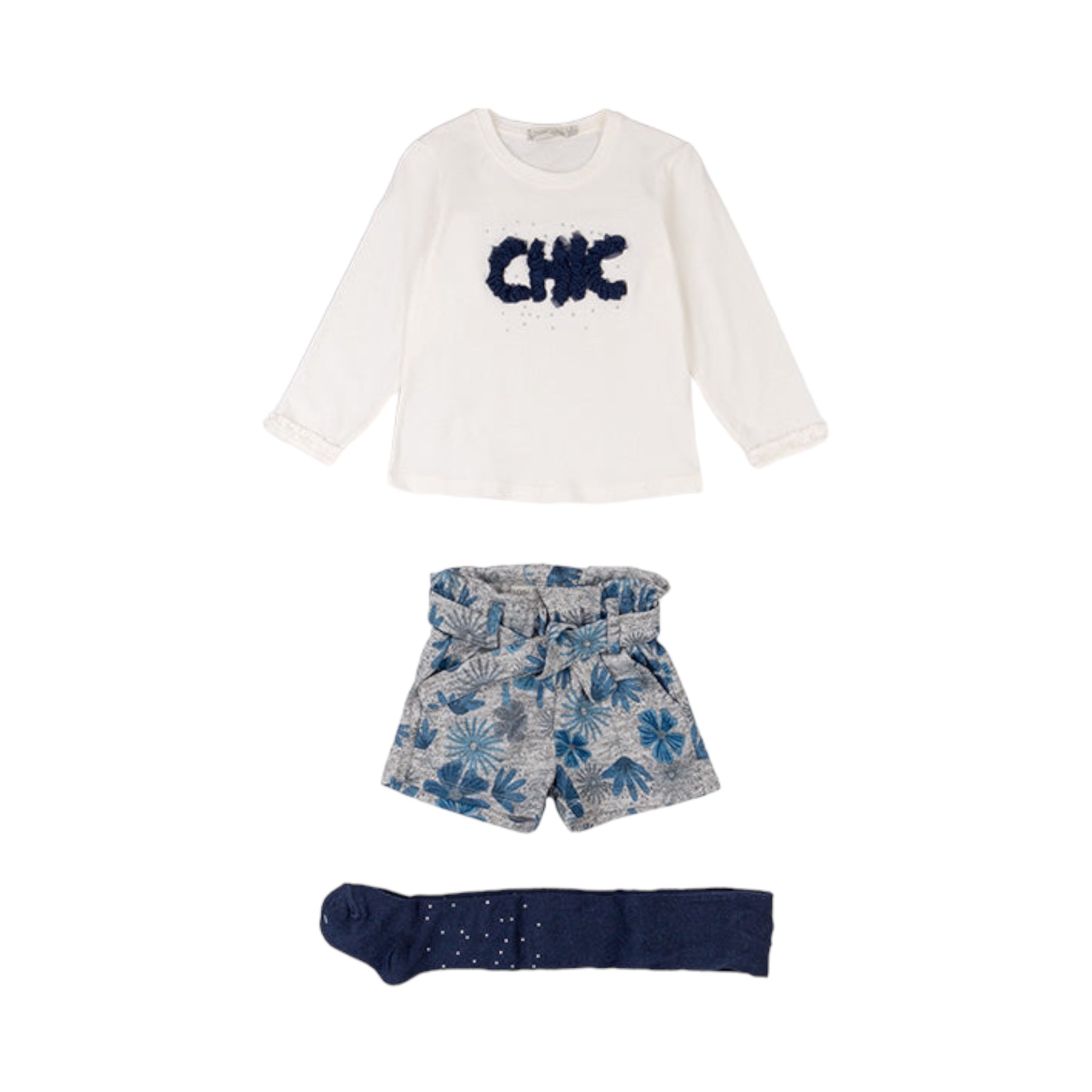 Conjunto De Camiseta "Chic", Short Y Leotardo Niña Losan