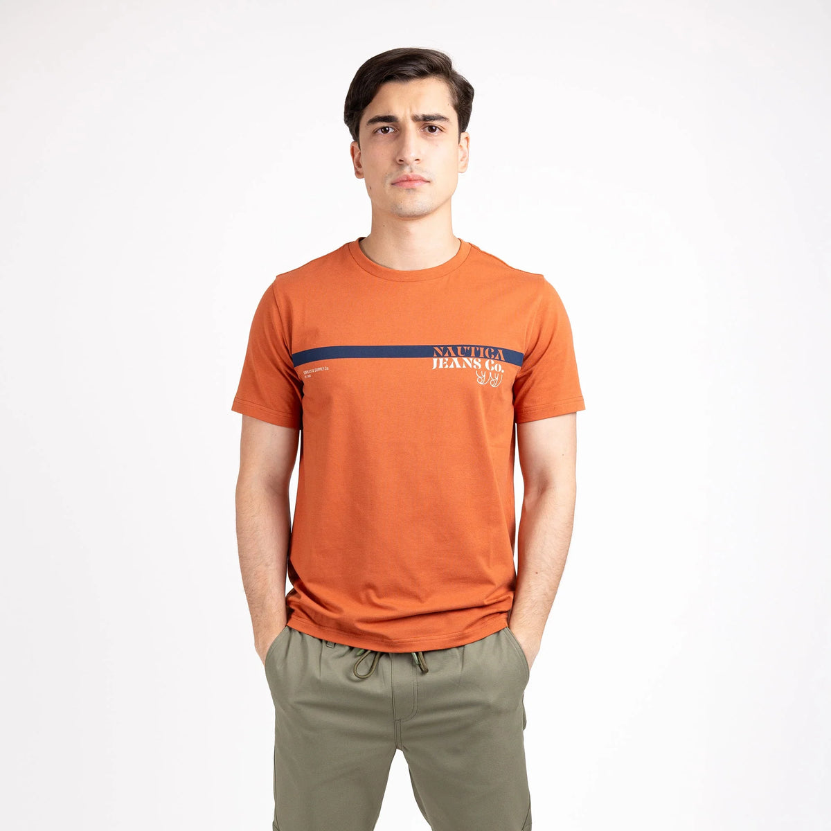 Playera Manga Corta De Hombre Texto Estampado Shedron Nautica Jeans