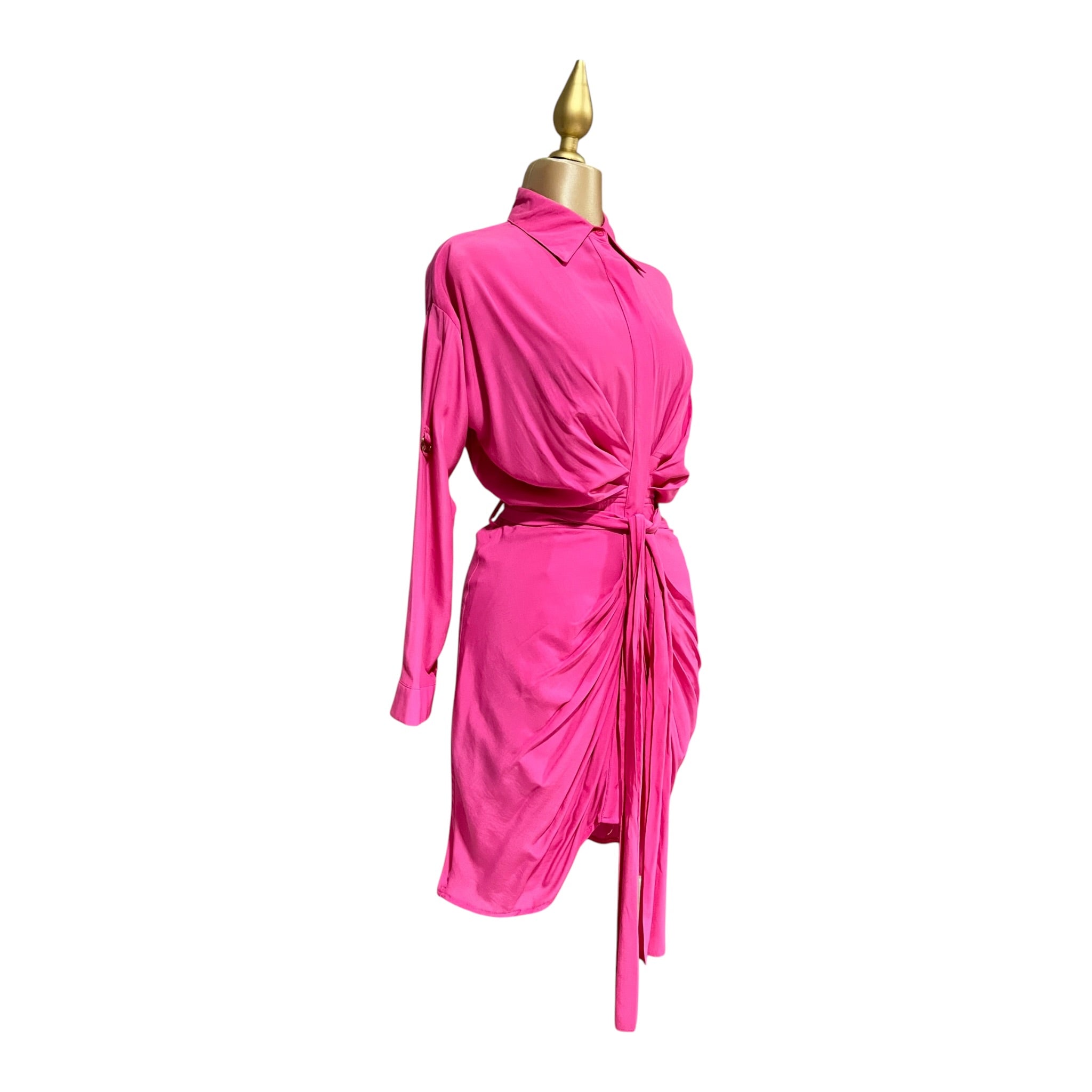 Vestido Largo Con Cinturón Rosa LC