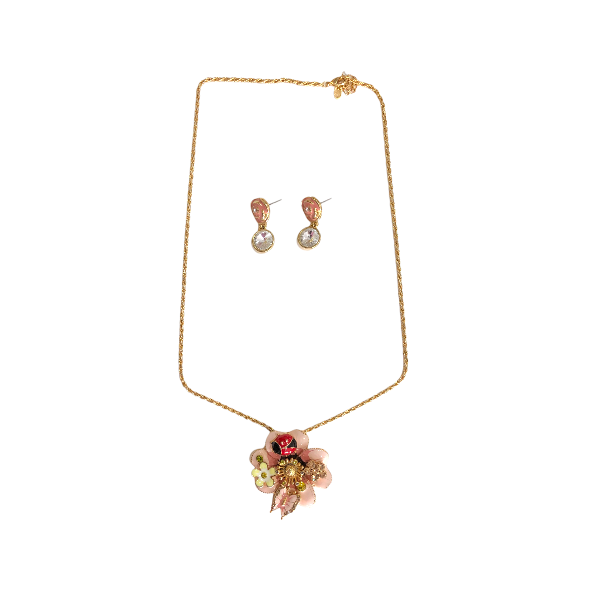 Juego De Collar Y Aretes Flor/Mariposa