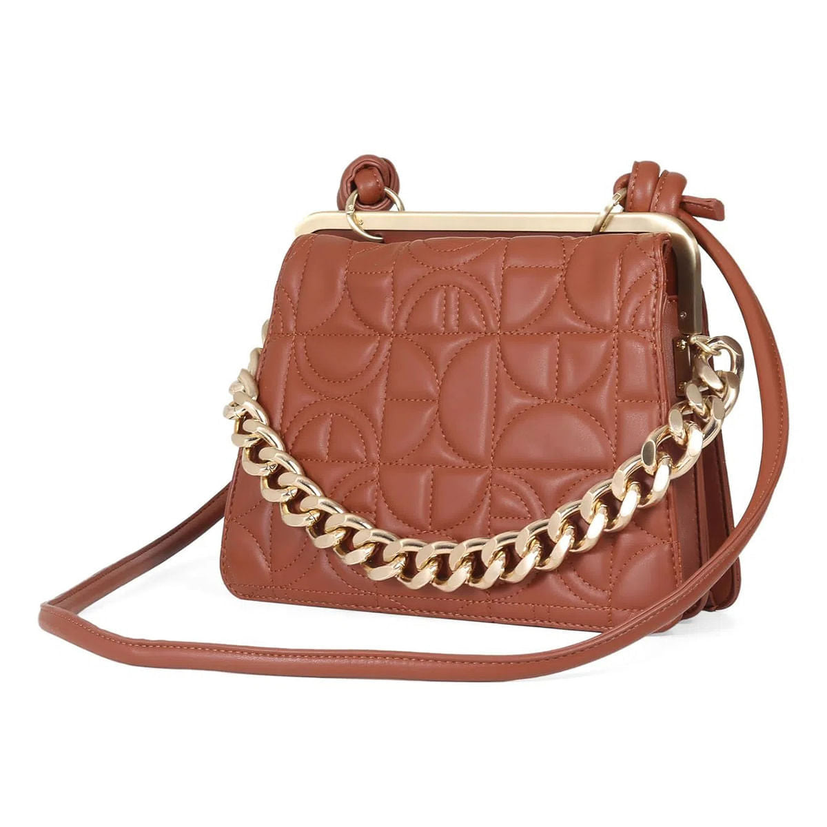 Bolsa Satchel Acolchada Cadena Chunky color Tan