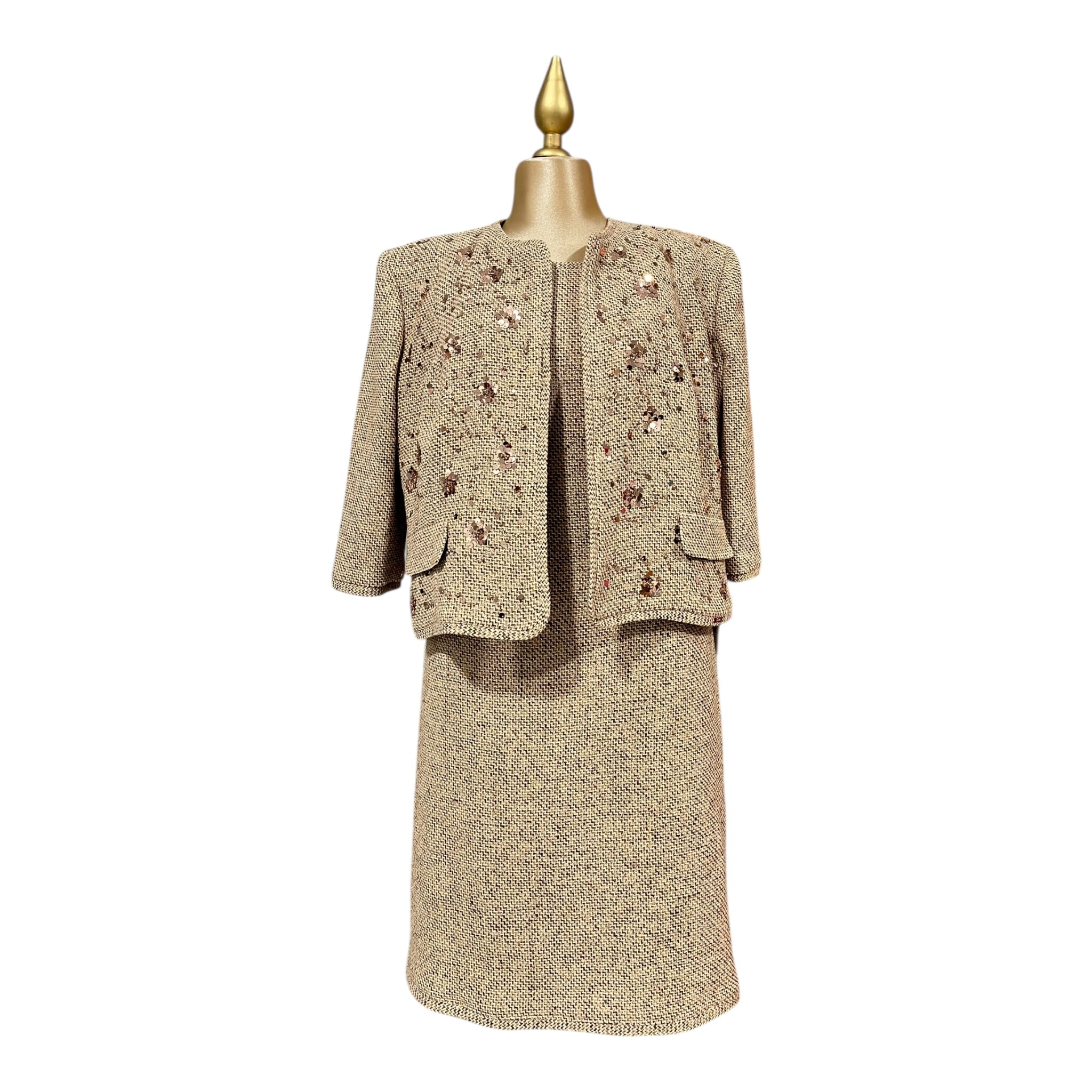 Conjunto Saco Y Vestido Beige Lentejuelas MUSSI