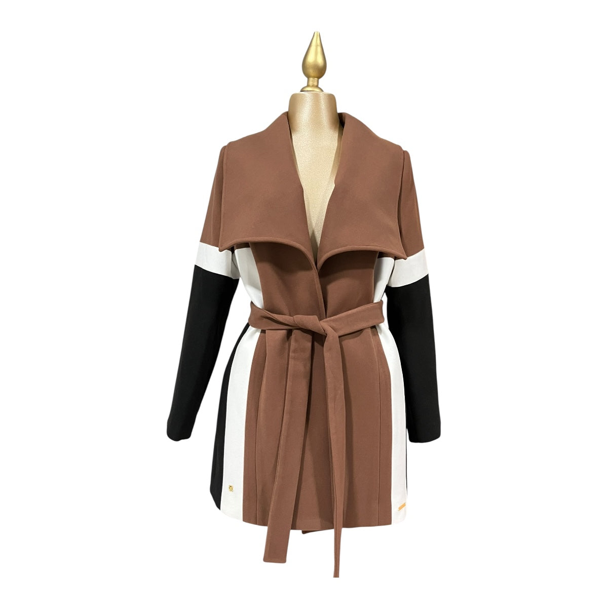 Abrigo Cafe/Negro/Hueso Con Cinturón Para Dama MUSSI