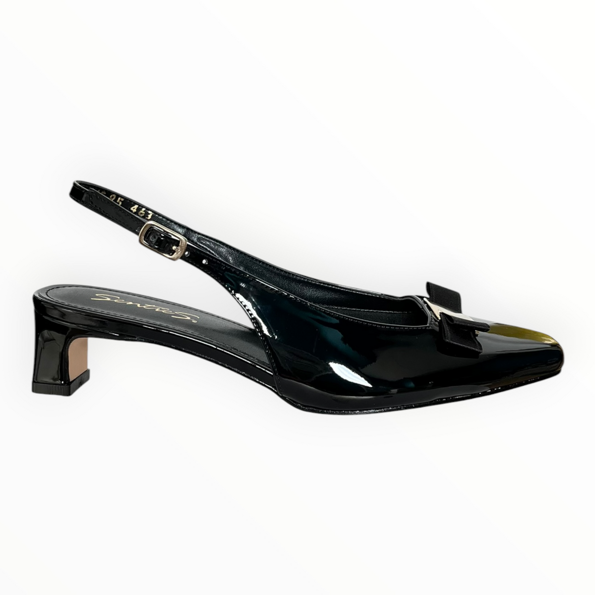 Zapatos Slingback Negros En Charol Con Detalle De Moño Senties
