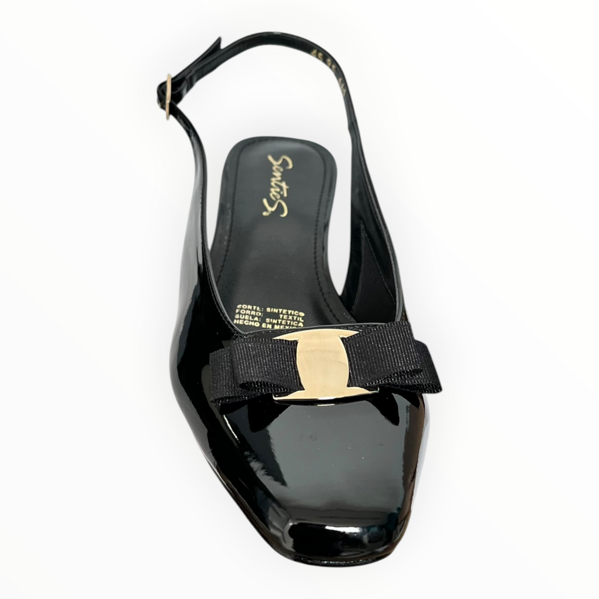 Zapatos Slingback Negros En Charol Con Detalle De Moño Senties