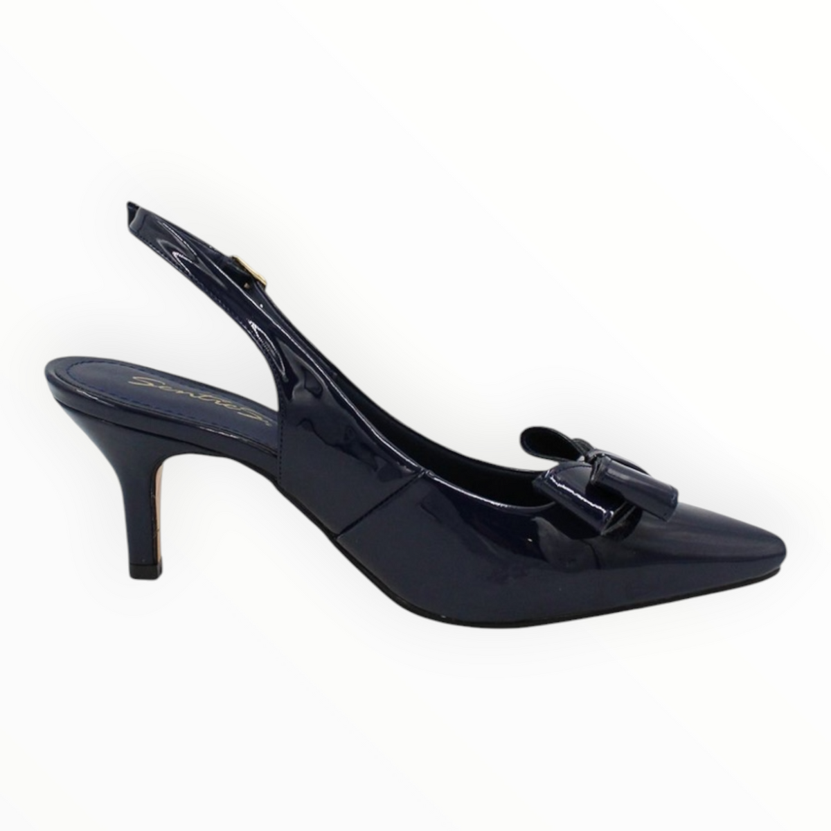 Zapatillas Slingback De Charol Azul Marino Con Moño Senties