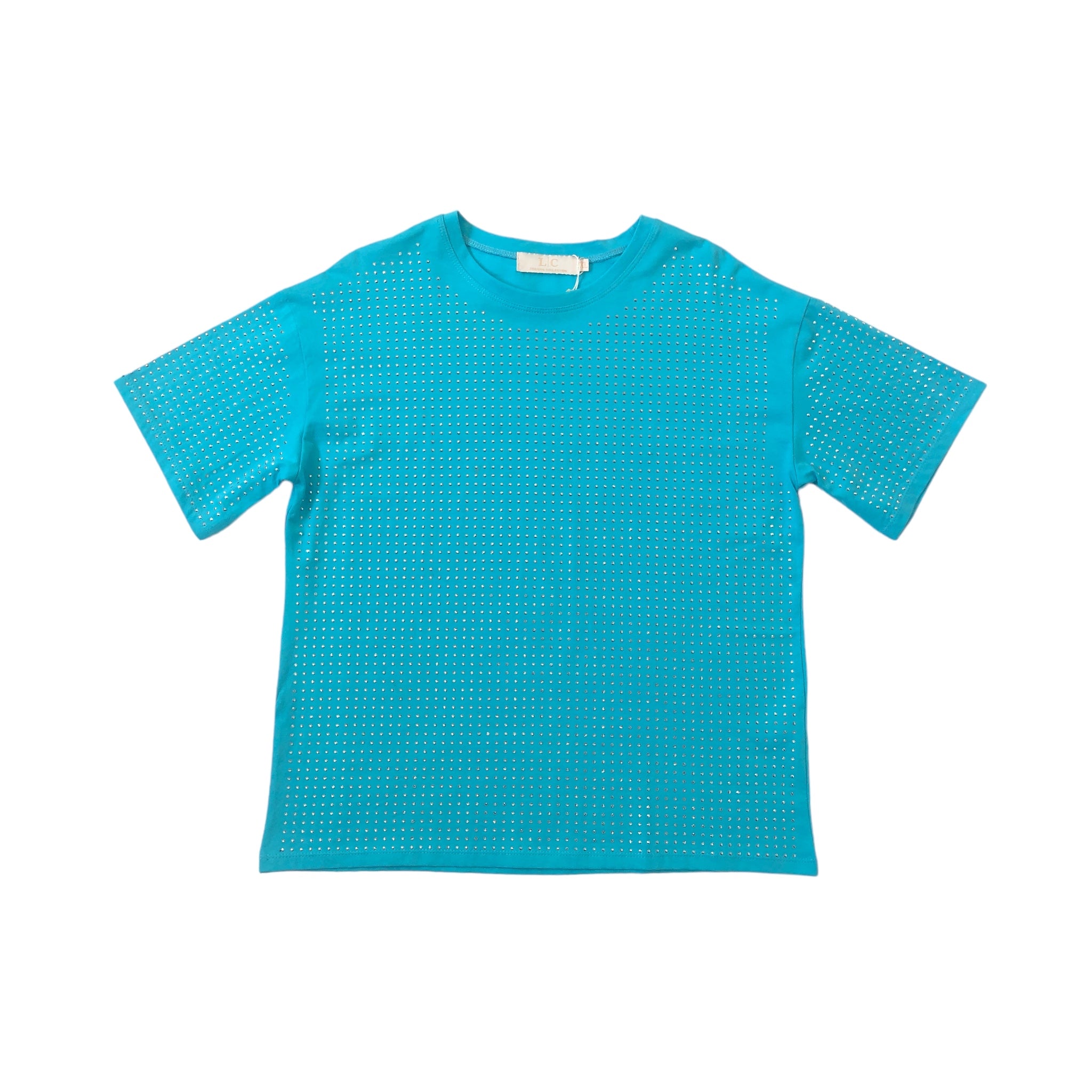 Playera Azul Curvy Con Pedrería LC