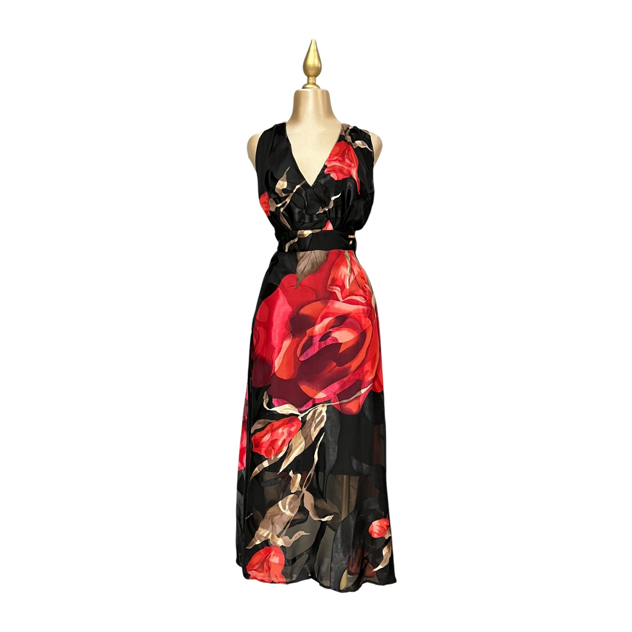 Vestido Negro/Rojo Estampado Floral Mussi