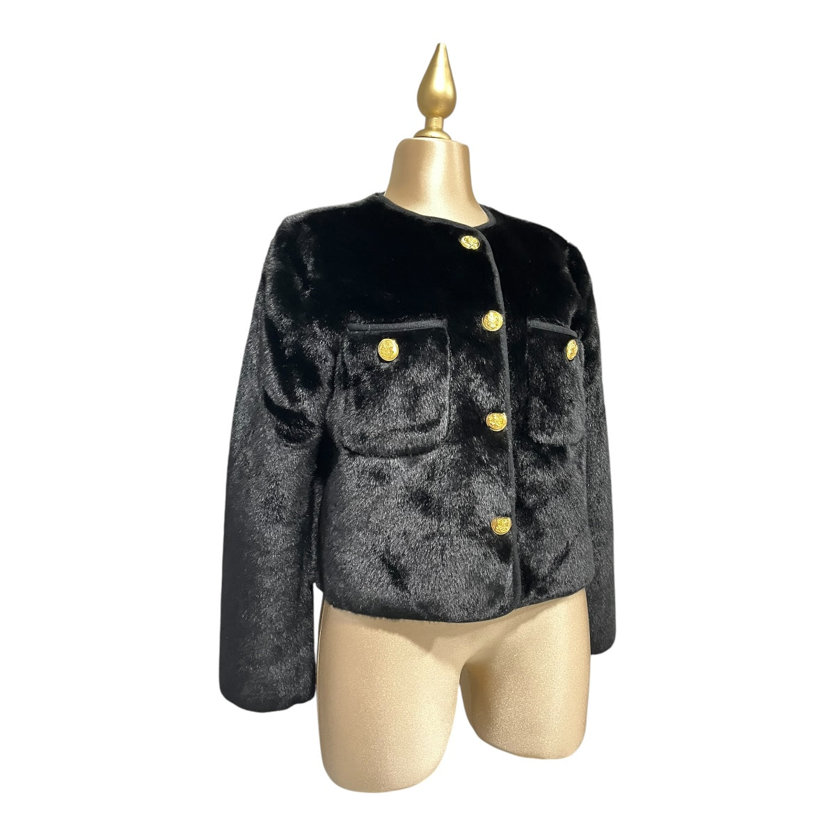 Saco Negro Peluche Botones Dorados Para Dama MUSSI