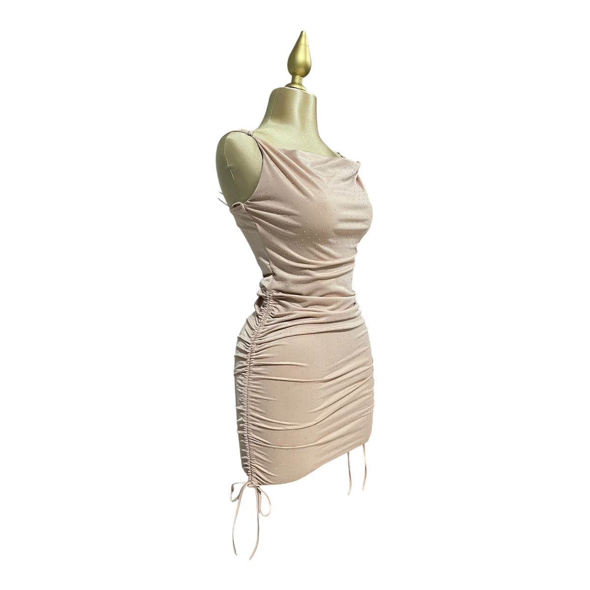 Vestido Cristales Pliegue Liso Color Rosa Claro Om