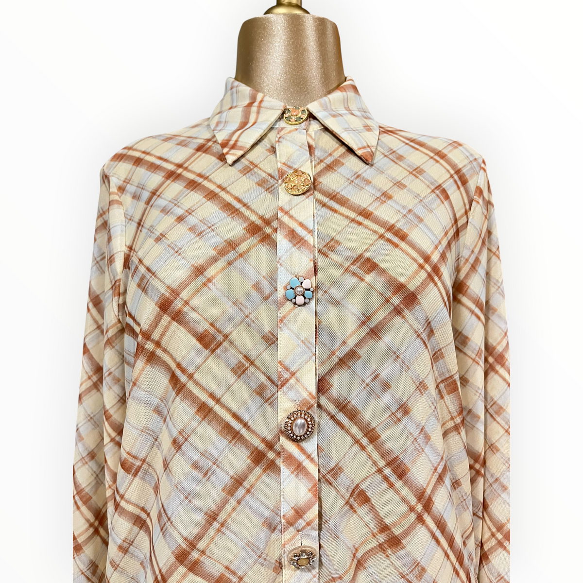 Camisa Beige Estampado Cuadros LC