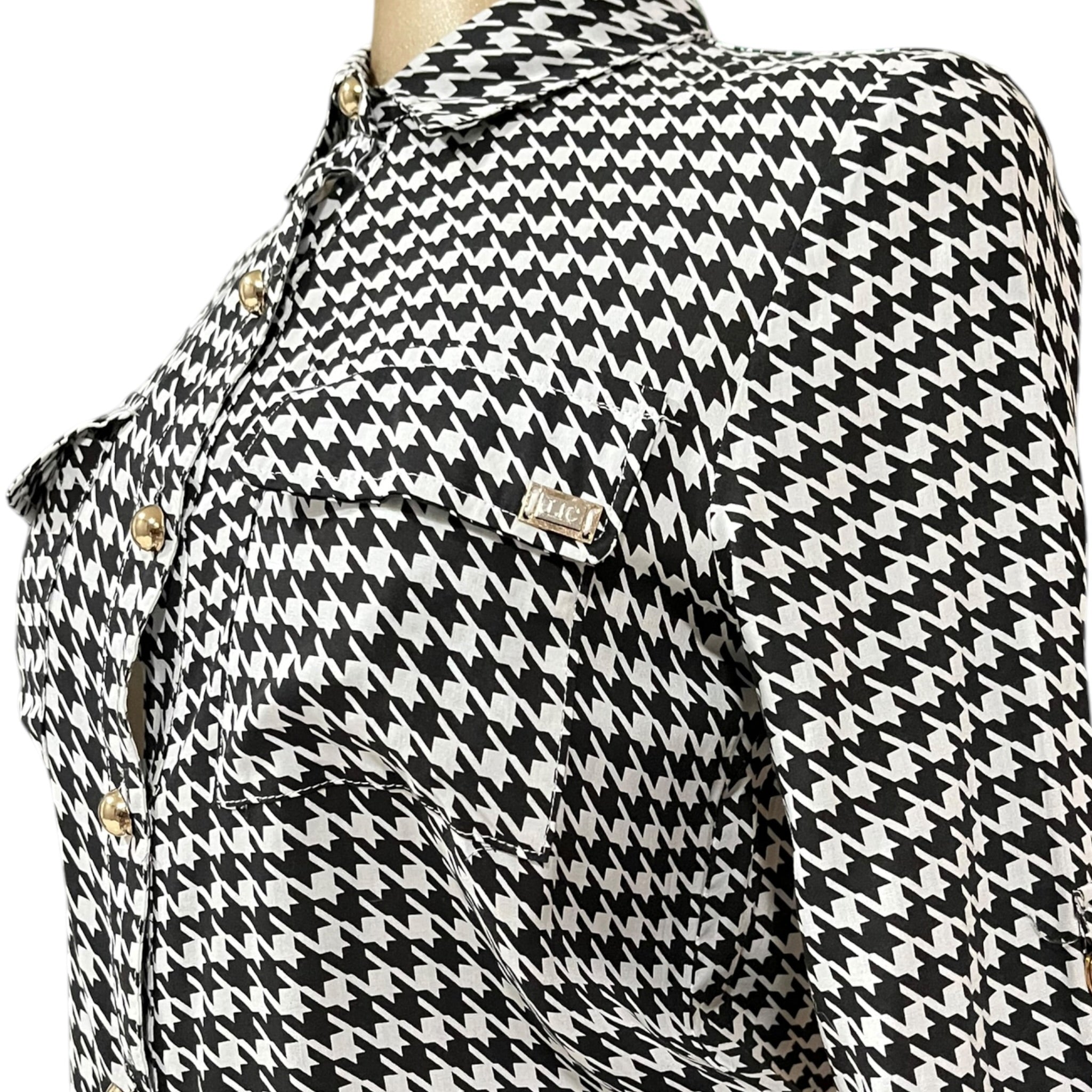 Camisa Estampado Pata De Gallo Blanco/Negro LC