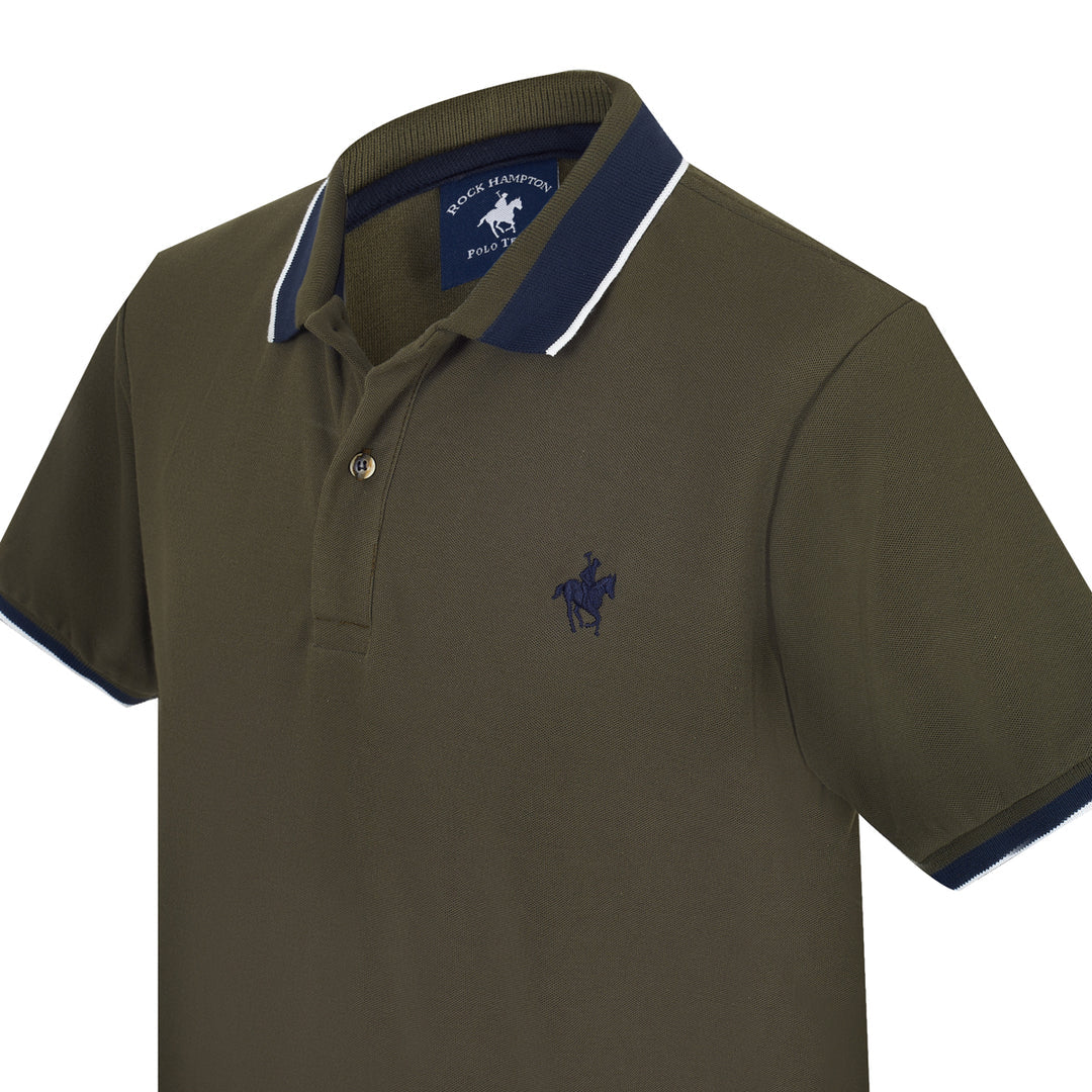Playera Polo Olivo Bordado Rock Hampton Polo Team