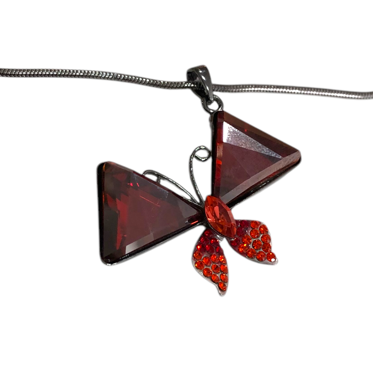 Juego De Cristal Checo Collar Y Aretes Mariposa Color Rojo
