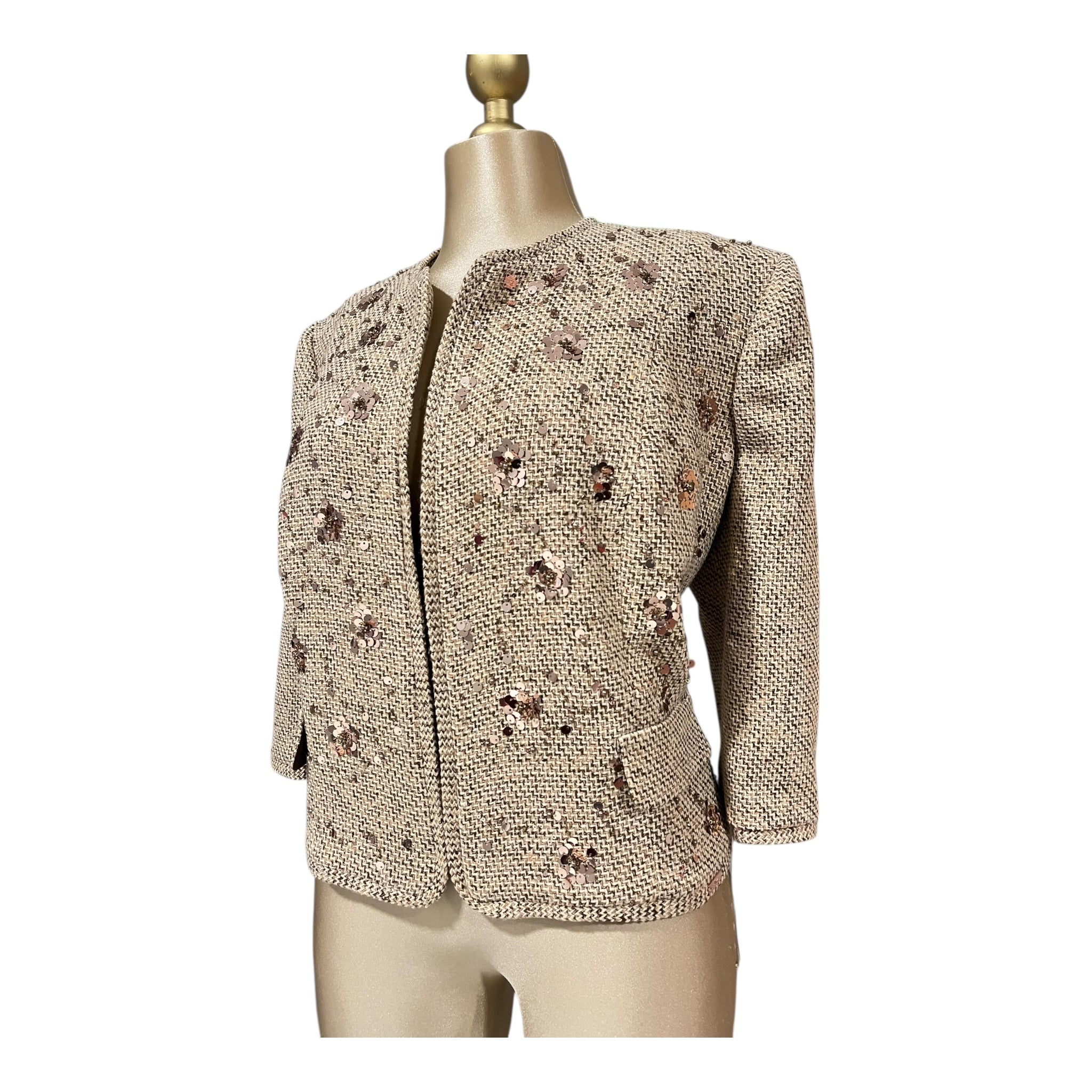Conjunto Saco Y Vestido Beige Lentejuelas MUSSI