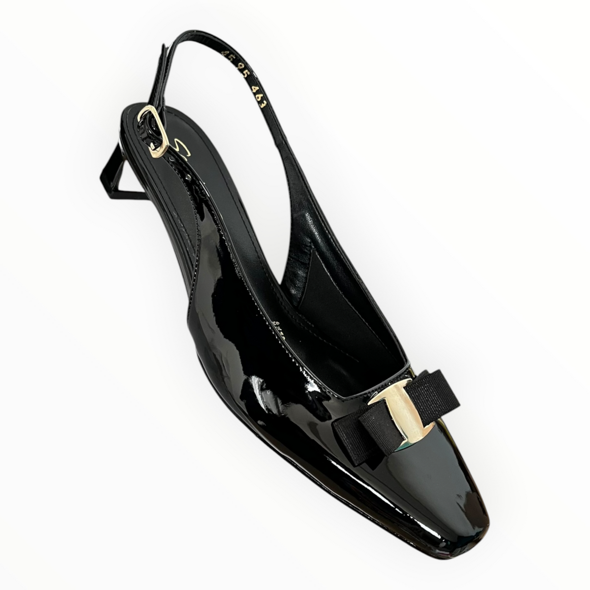 Zapatos Slingback Negros En Charol Con Detalle De Moño Senties
