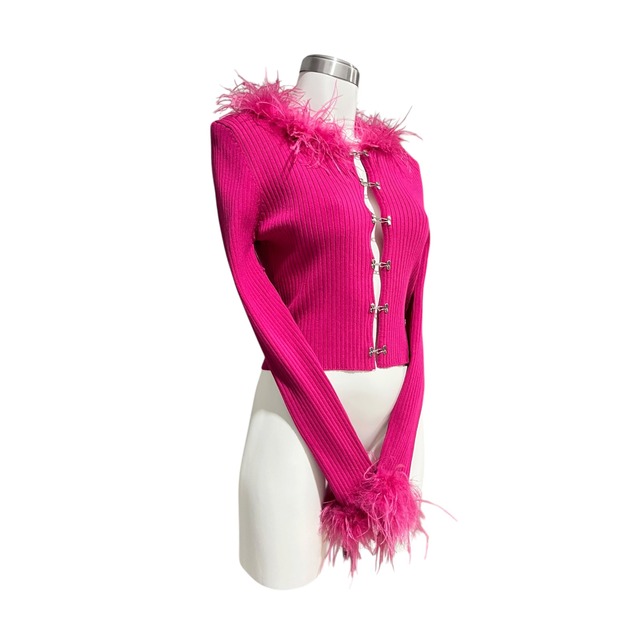 Blusa con plumas Abierta Fucsia LC
