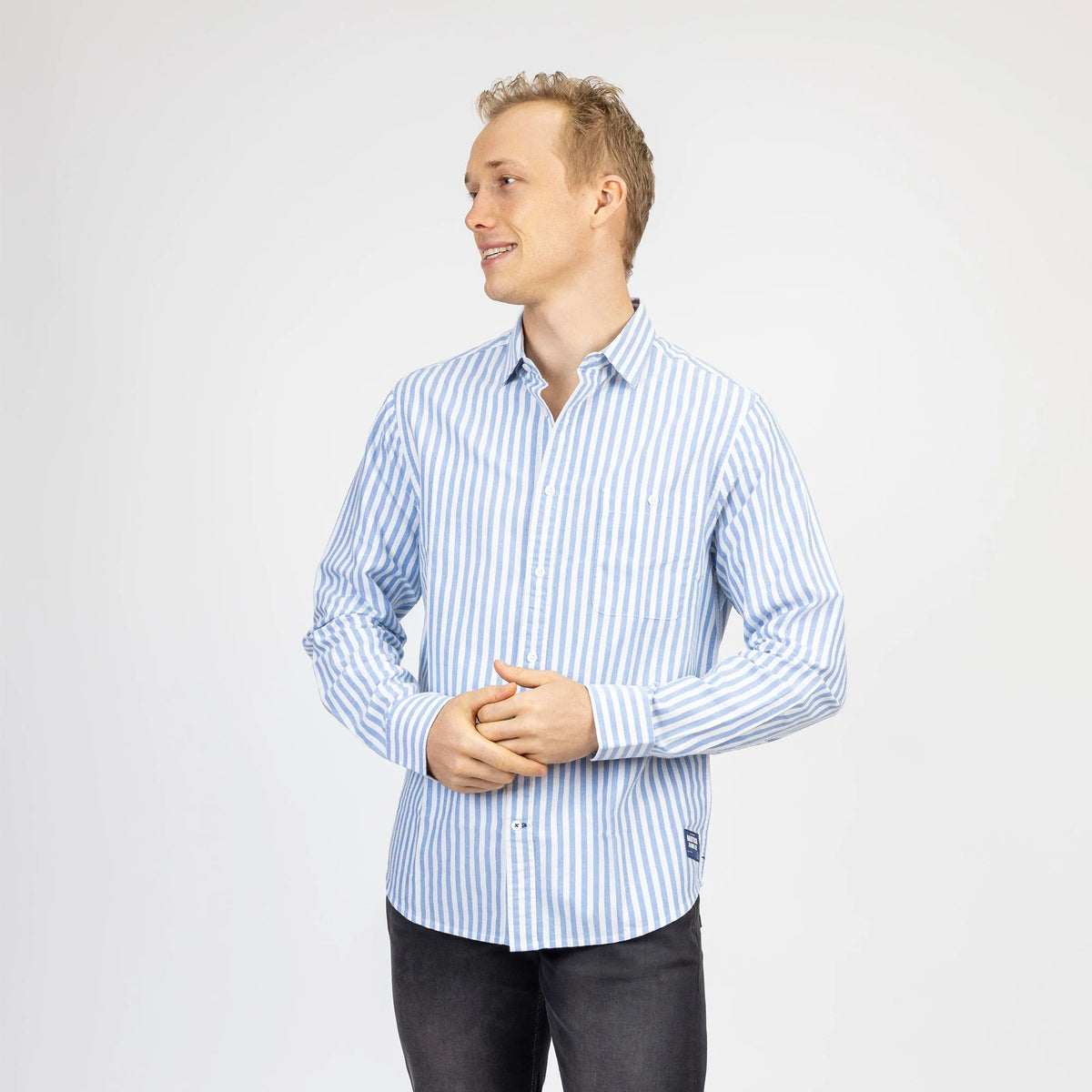 Camisa Manga Larga De Hombre Azul / Blanco Rayas Nautica Jeans