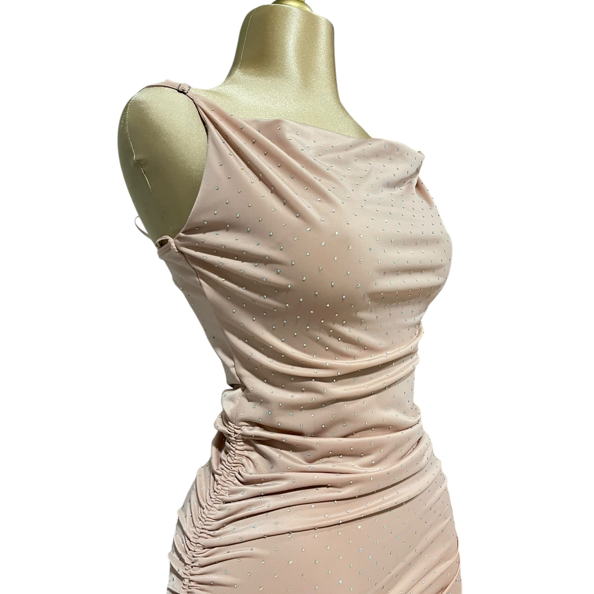 Vestido Cristales Pliegue Liso Color Rosa Claro Om