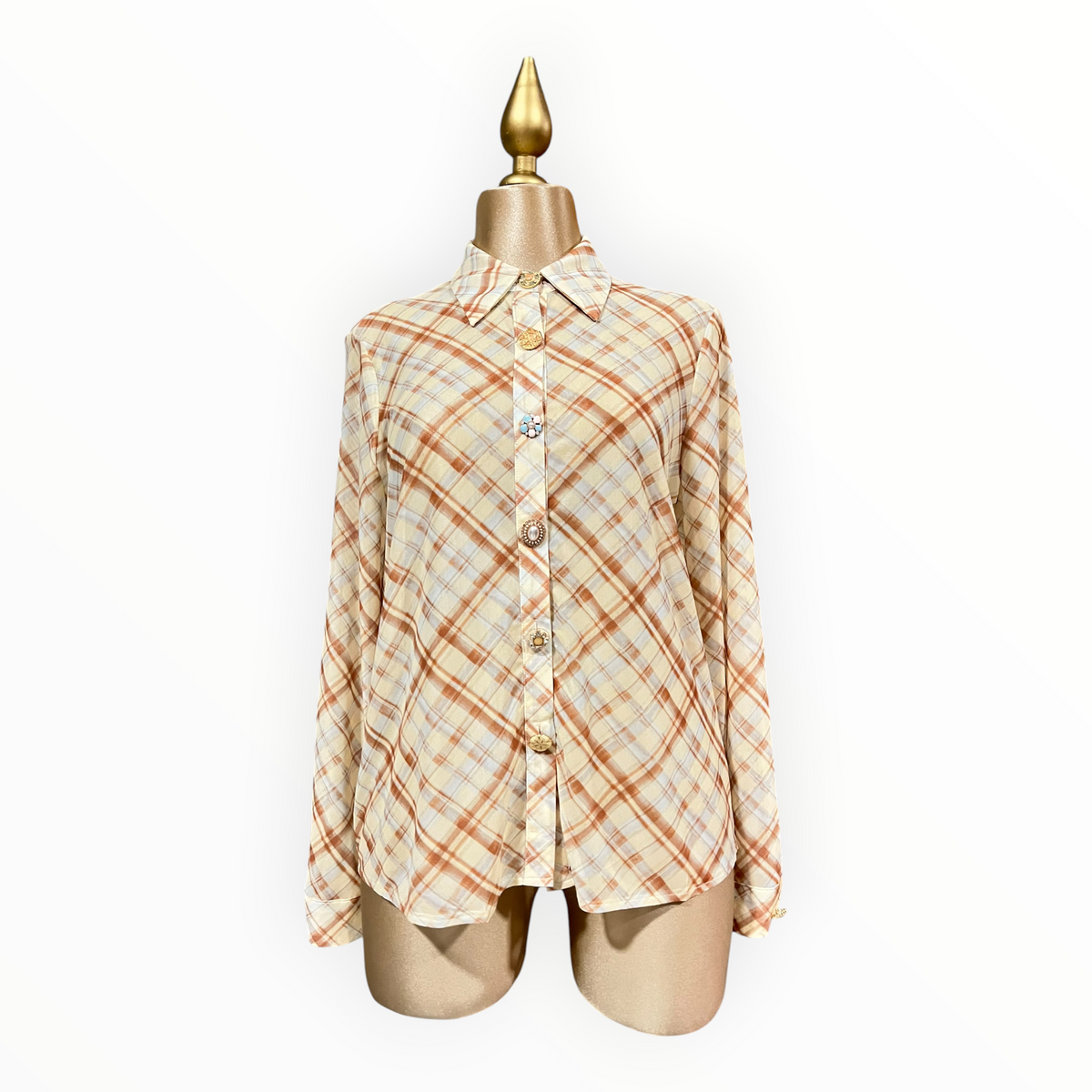 Camisa Beige Estampado Cuadros LC