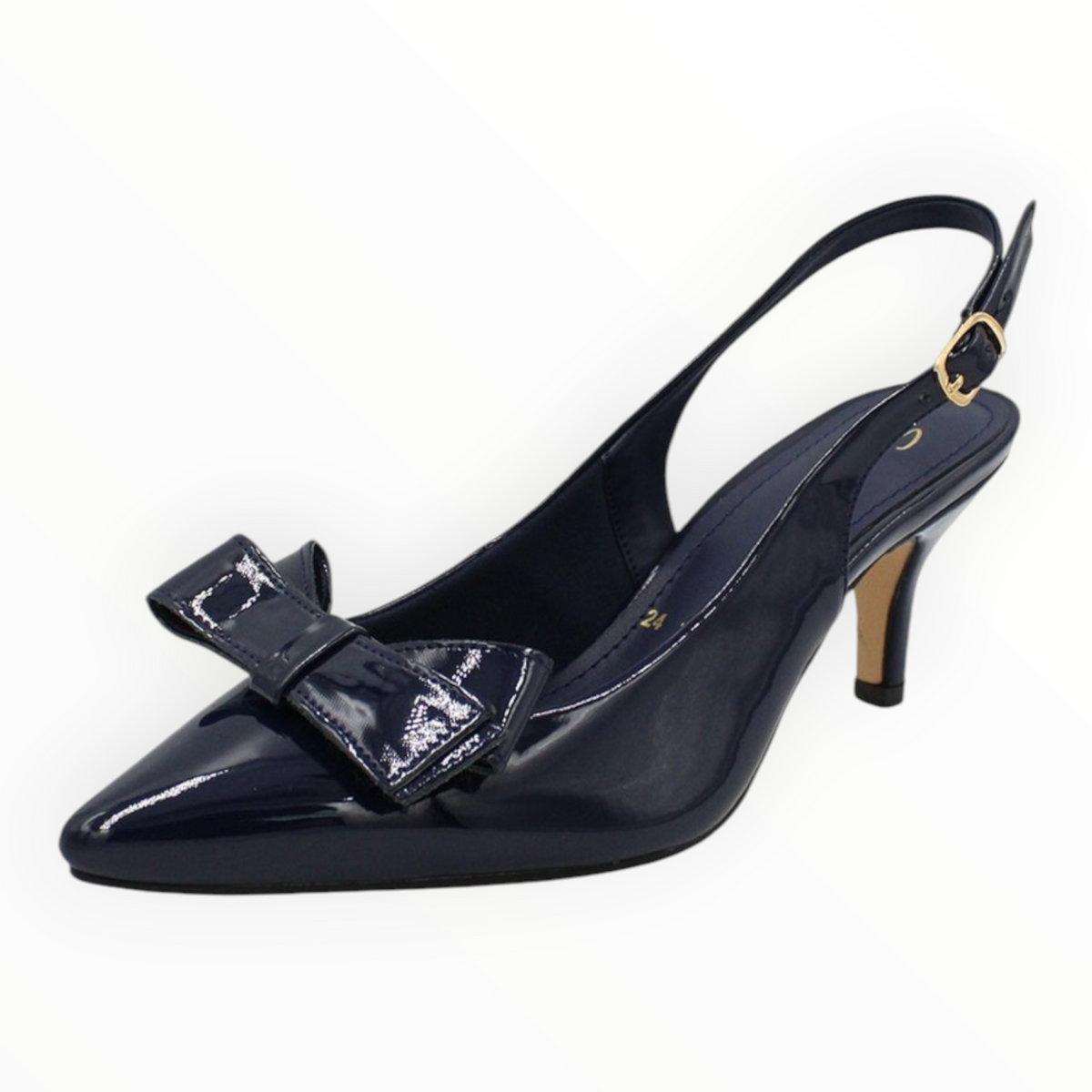 Zapatillas Slingback De Charol Azul Marino Con Moño Senties